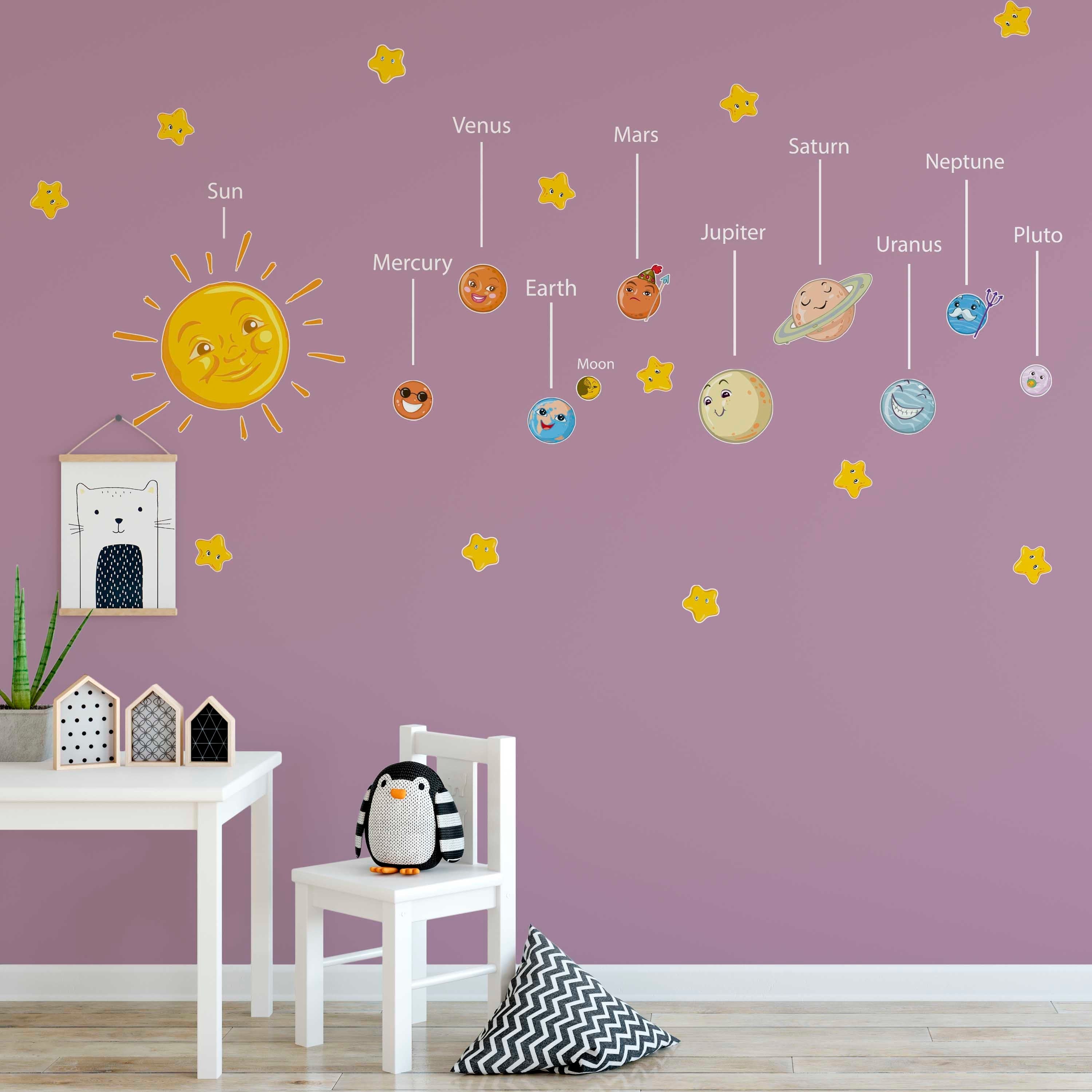 Solar System Decals - Planets with Names Wall Stickers - Sticker For Nursery or Kids Bedroom Decoration - SKU:SOLARSTK-1