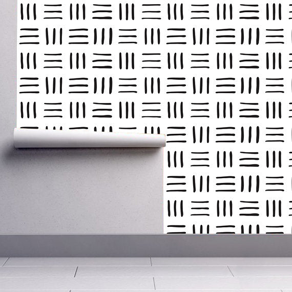 Wallpaper in black and white, Scandinavian design, removable self adhesive  - SKU:HDBP-3