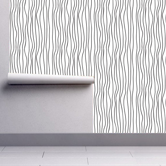 Organic Black White Lines Wallpaper, tapeter vägg svart vit Svart-vit tapeter - SKU:OBLP-3