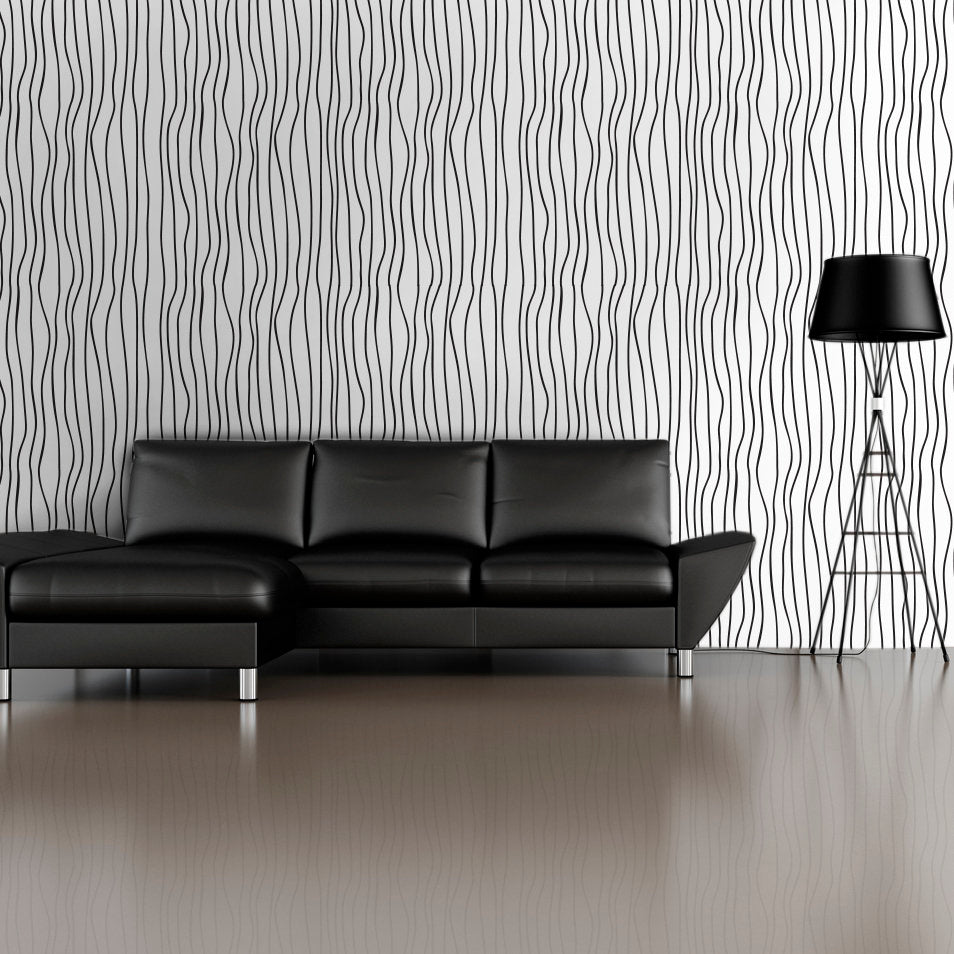 Organic Black White Lines Wallpaper, tapeter vägg svart vit Svart-vit tapeter - SKU:OBLP-1