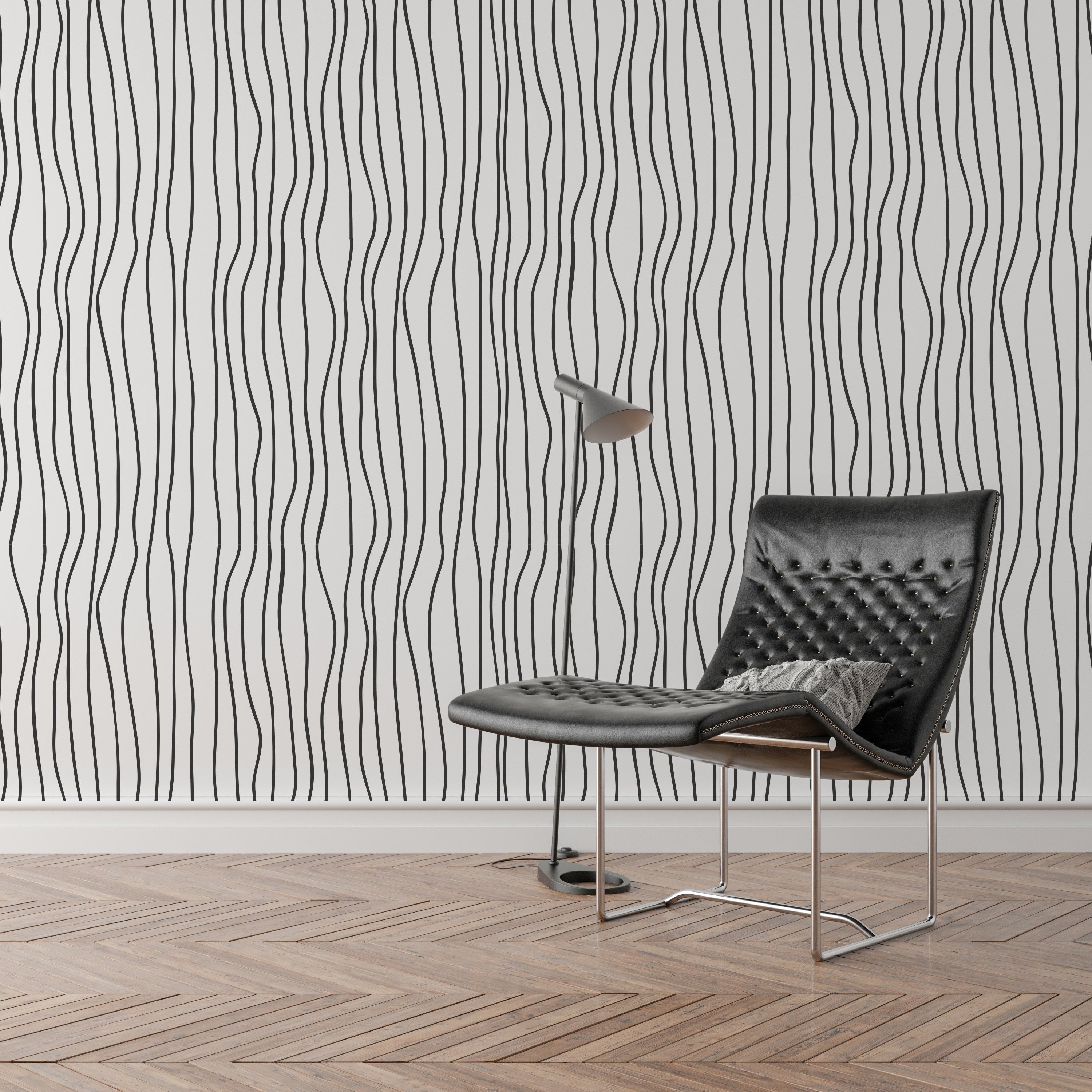 Organic Black White Lines Wallpaper, tapeter vägg svart vit Svart-vit tapeter - SKU:OBLP-0