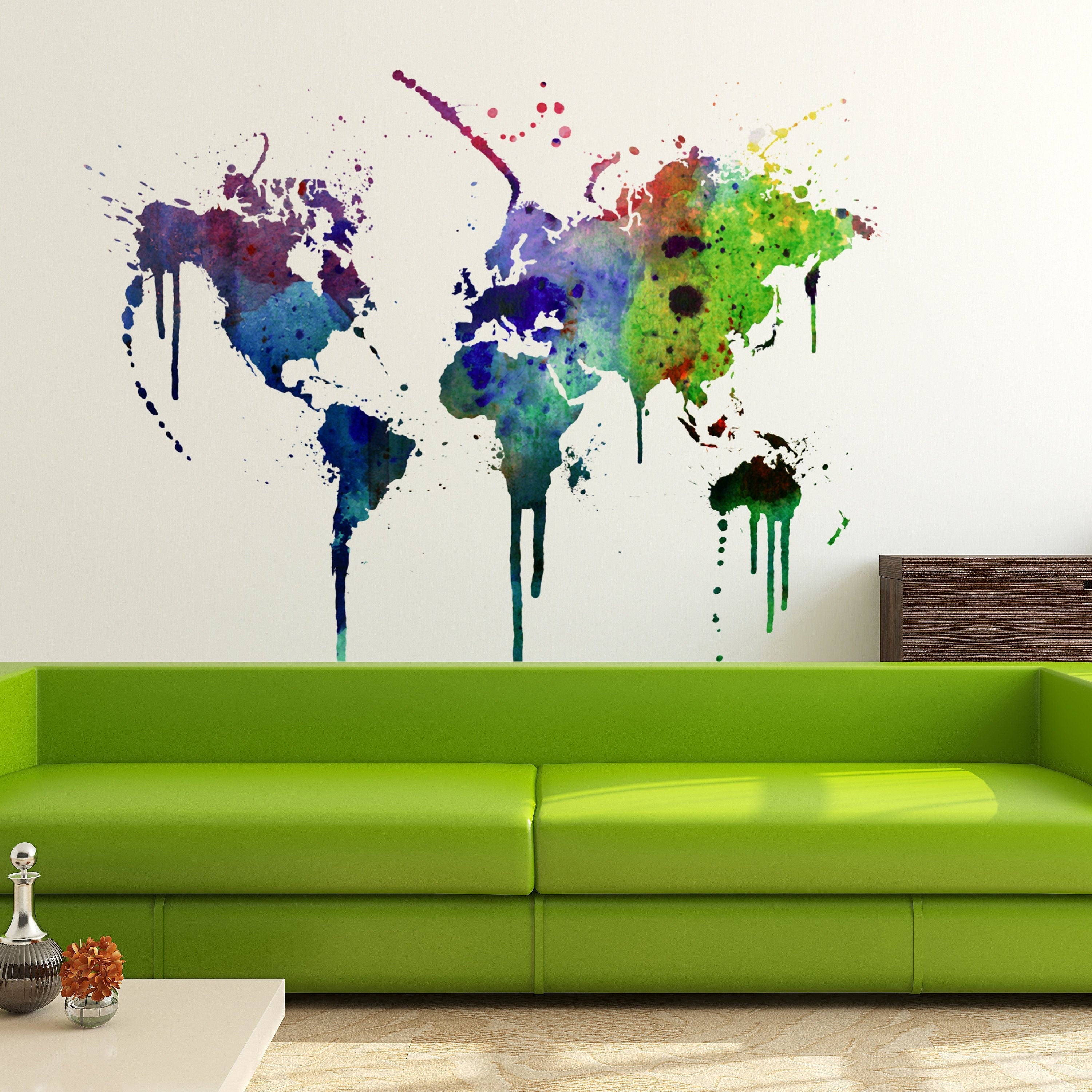 World Map Watercolor Decal - Watercolor World Map - Wall Sticker - Wall Decal - World Map Wall Sticker - World Map Wall Art - SKU:WMWATCOL-0