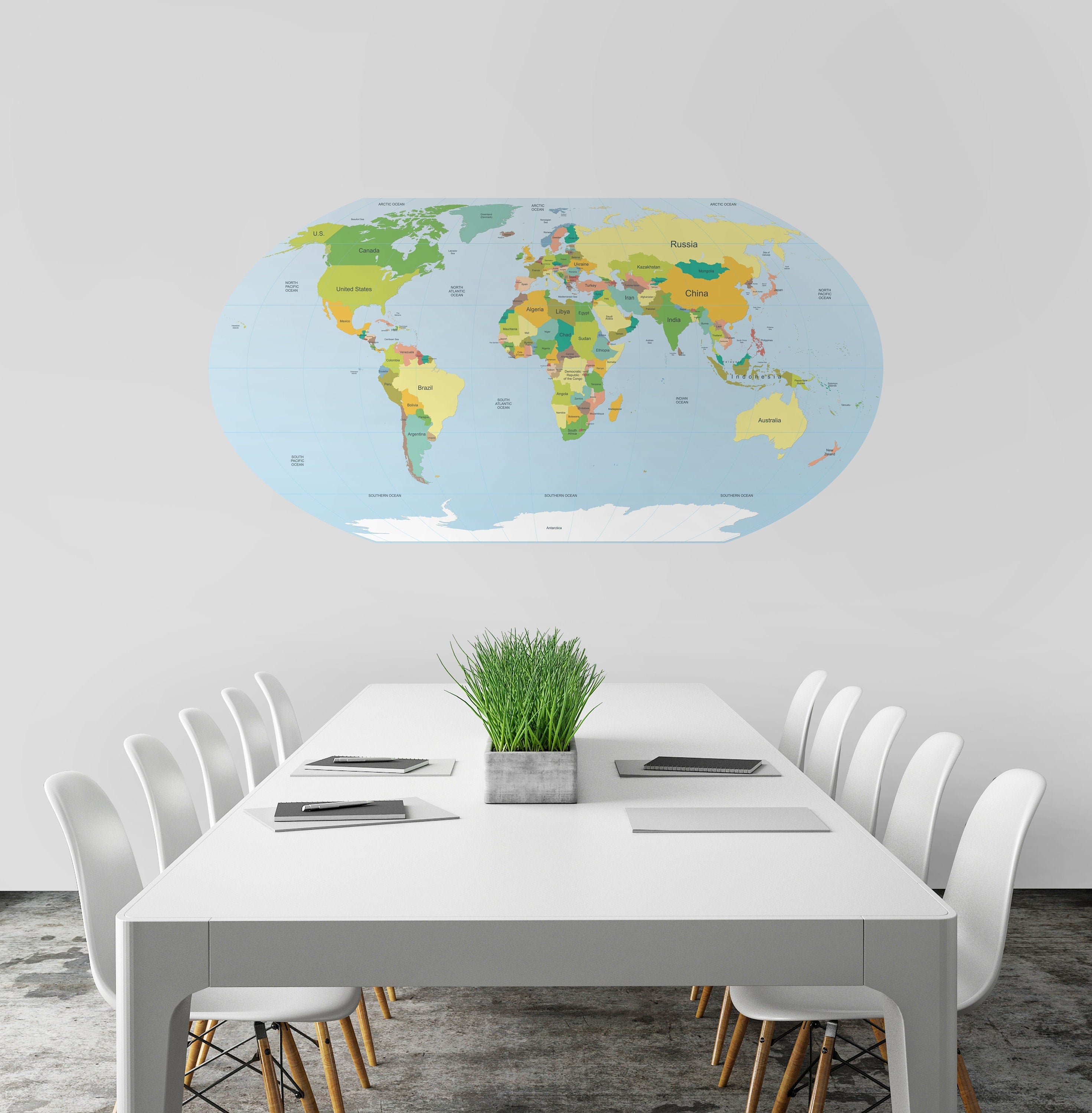 Round World Map, World Map, Office, Map Decals, World Map Decals, Wall Decal, Wall Art, Stickers, Wall Decor, Decal - SKU:RoudeWMStick-1