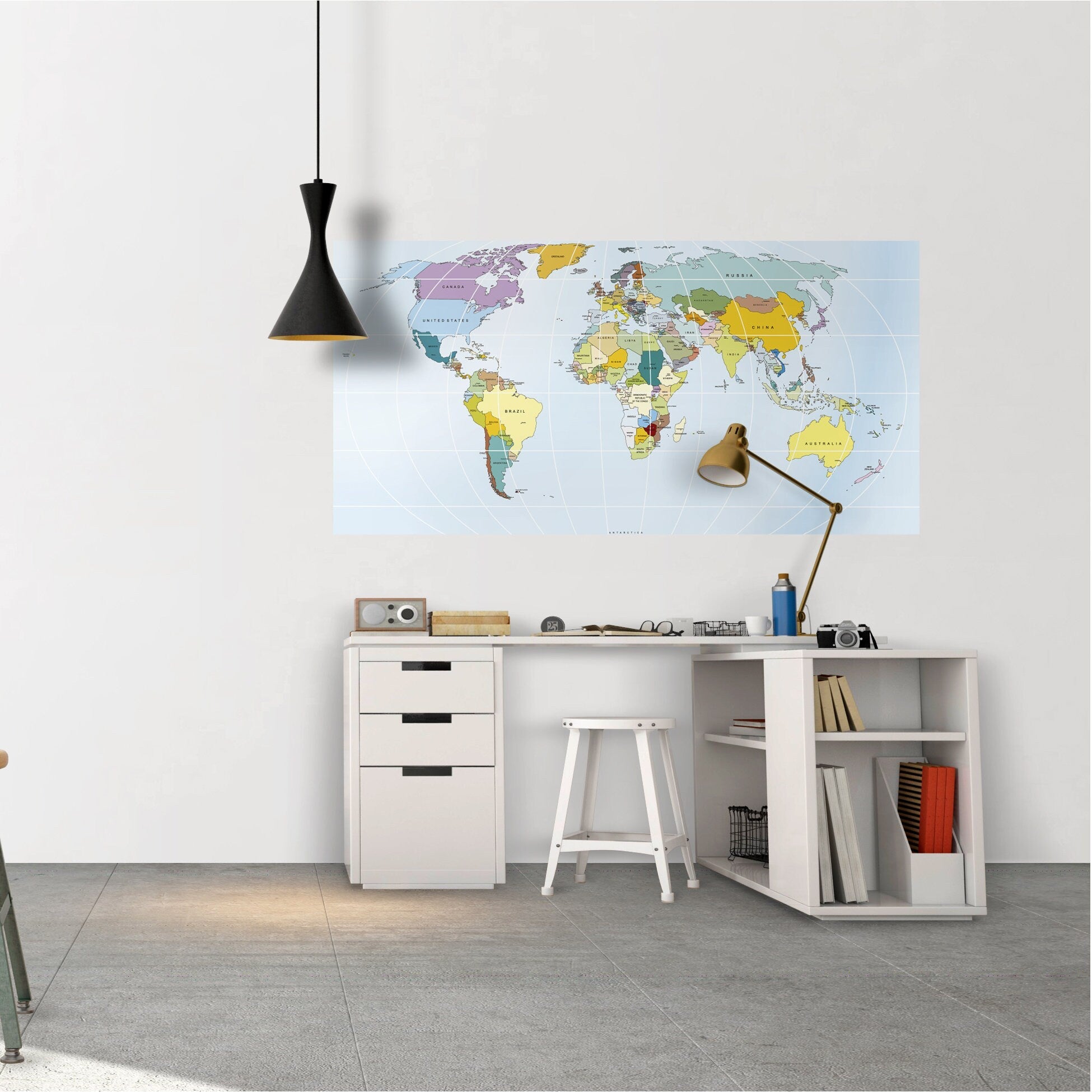 Rectangular World Map, World Map, Office, Map Decals, World Map Decals, Wall Decal, Wall Art, Stickers, Wall Decor, Decal - SKU:RectaWMStick-1