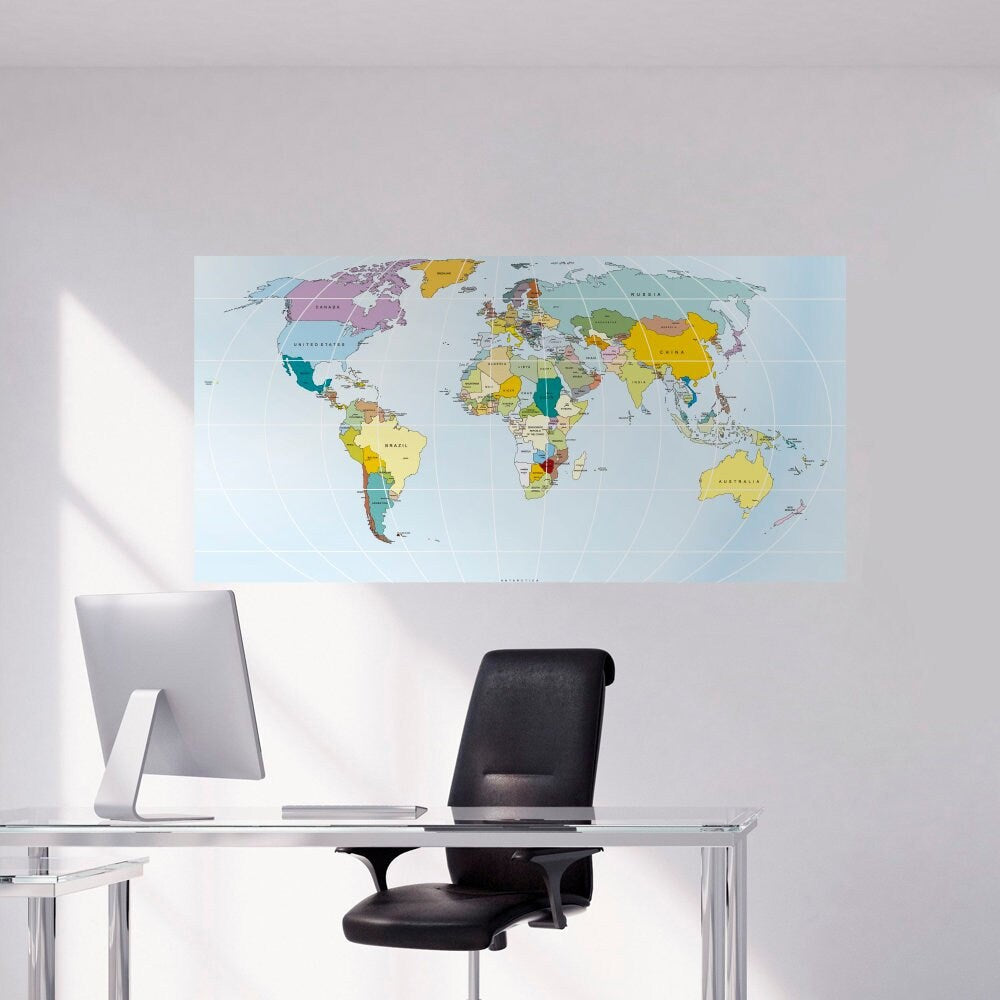 Rectangular World Map, World Map, Office, Map Decals, World Map Decals, Wall Decal, Wall Art, Stickers, Wall Decor, Decal - SKU:RectaWMStick-0