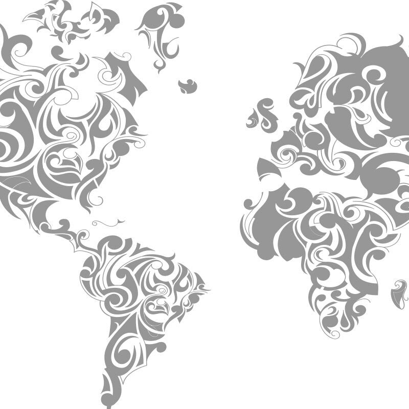 Worldmap Tribal Decal - Large World Map Vinyl Wall Sticker - World Map Wall Sticker - SKU: TFLORALWMSTICK-3