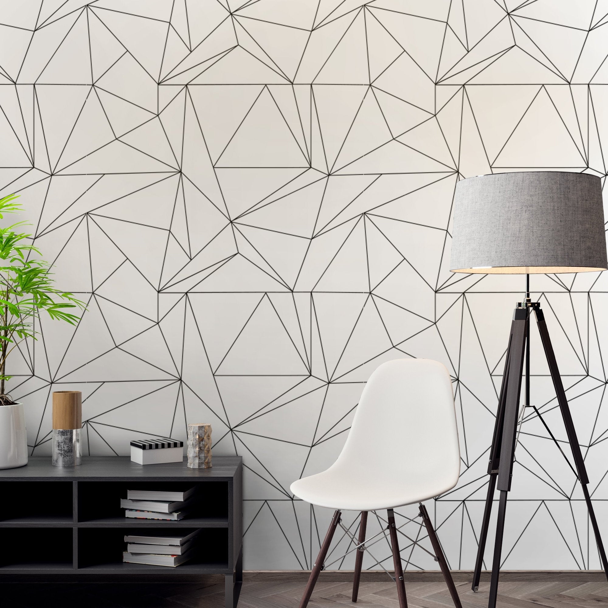 Geometric Polygon Wallpaper - Wallpaper Black and White - Geometric Patterns - Removable Wallpaper - Reusable - SKU:PGLP-0