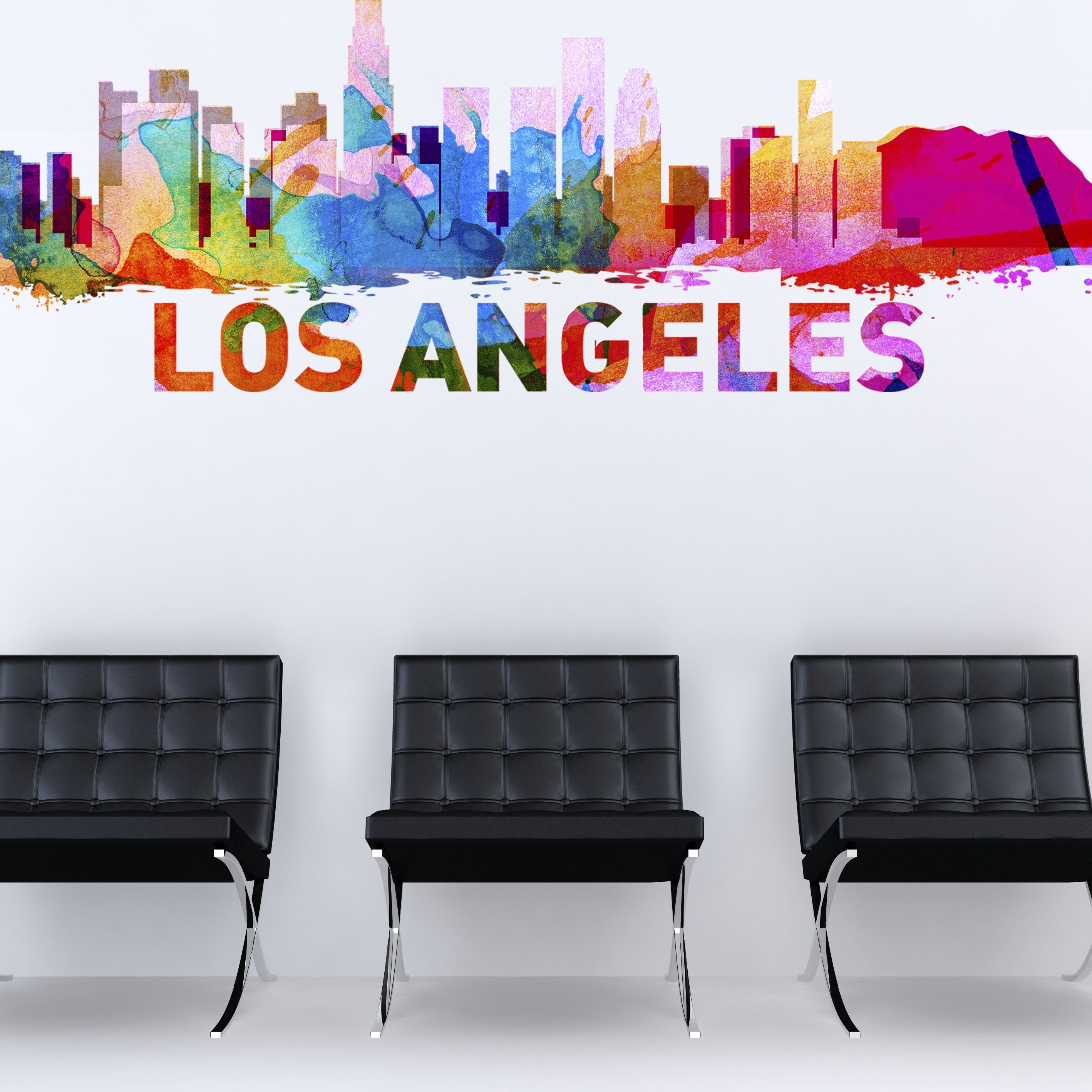 Los Angeles, Skyline, Los Angeles Cityscape, Decal, Office Art, City Wall Art, Wall Art - SKU:LAngelesSkySticker-1