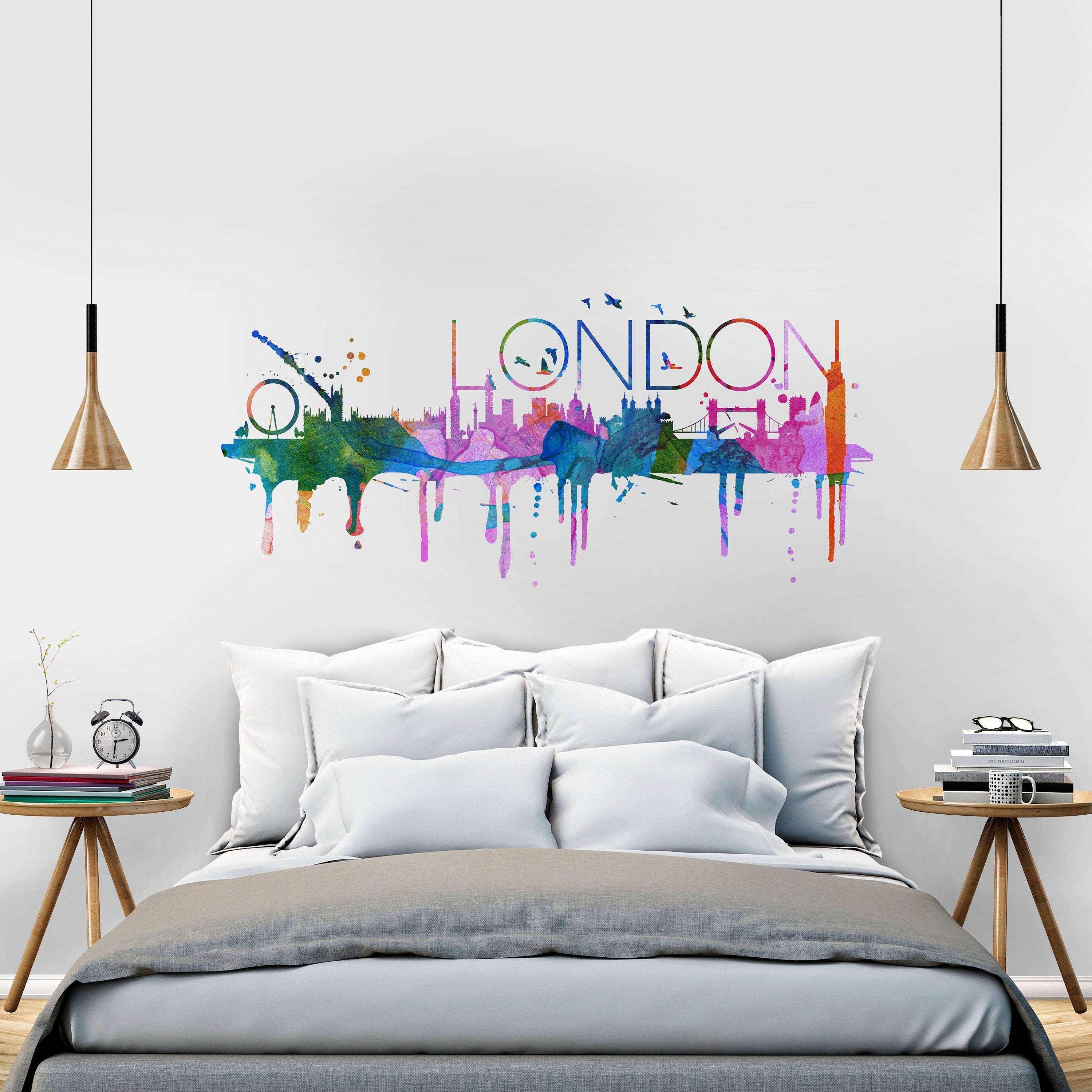 London Skyline, London Cityscape, Decal, London, Office Art, City Wall Art, London Art, London - SKU:LonSkWatStick-0