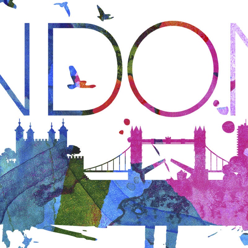 London Skyline, London Cityscape, Decal, London, Office Art, City Wall Art, London Art, London - SKU:LonSkWatStick-3