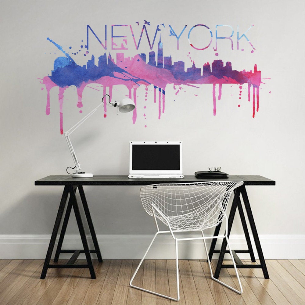 New York, City, Skyline, Cityscape, Watercolor, Wall Art, NYC, Wall Sticker, Wall Decal, Home Design - SKU:NySkWatSt-0