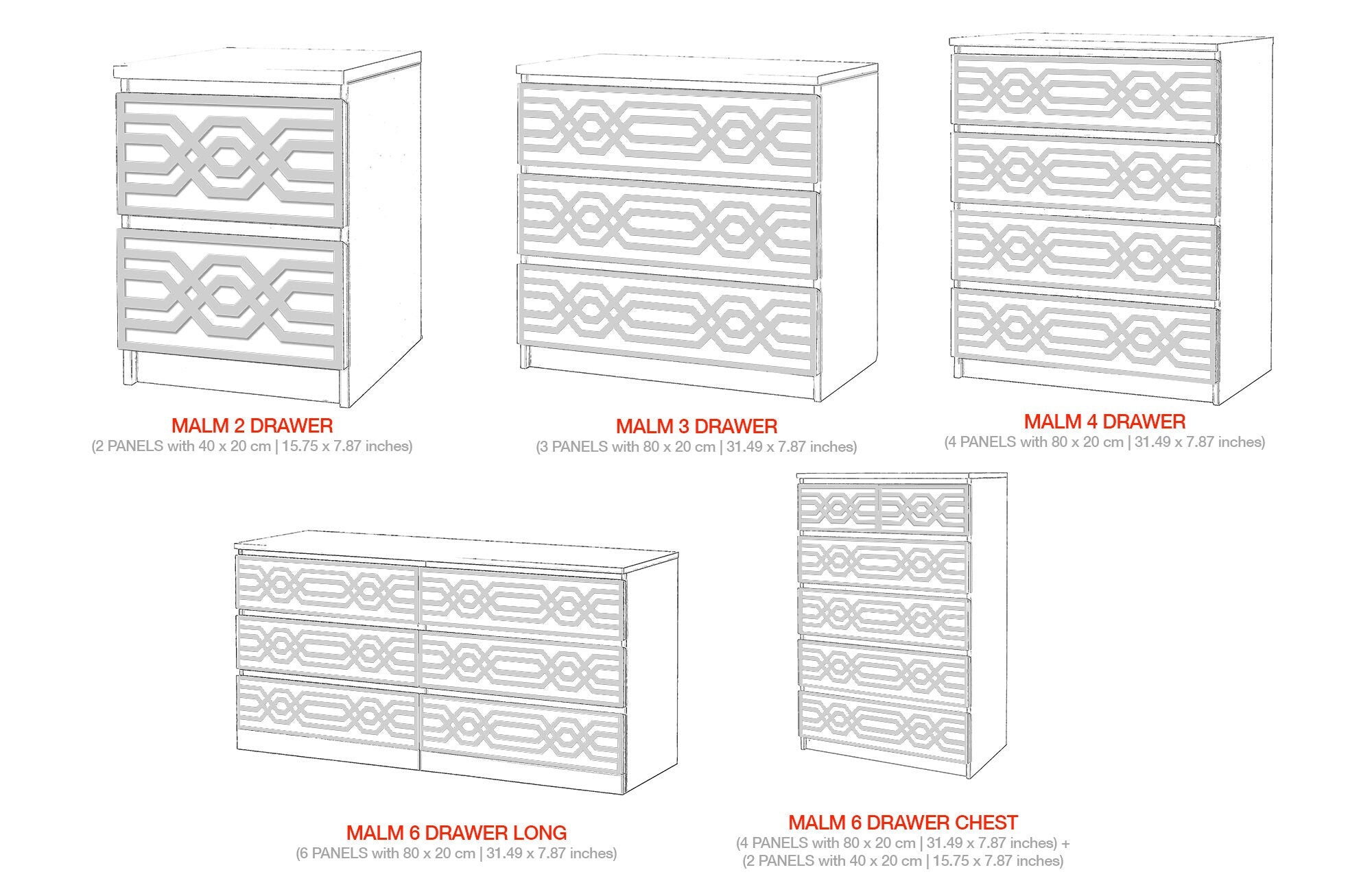 Fretwork, Mirror Panel, Aztec, Appliques, Overlays, Makeover, Furniture Decor, Malm Kits, Lattice, Ornaments, SKU:AZTMI-2