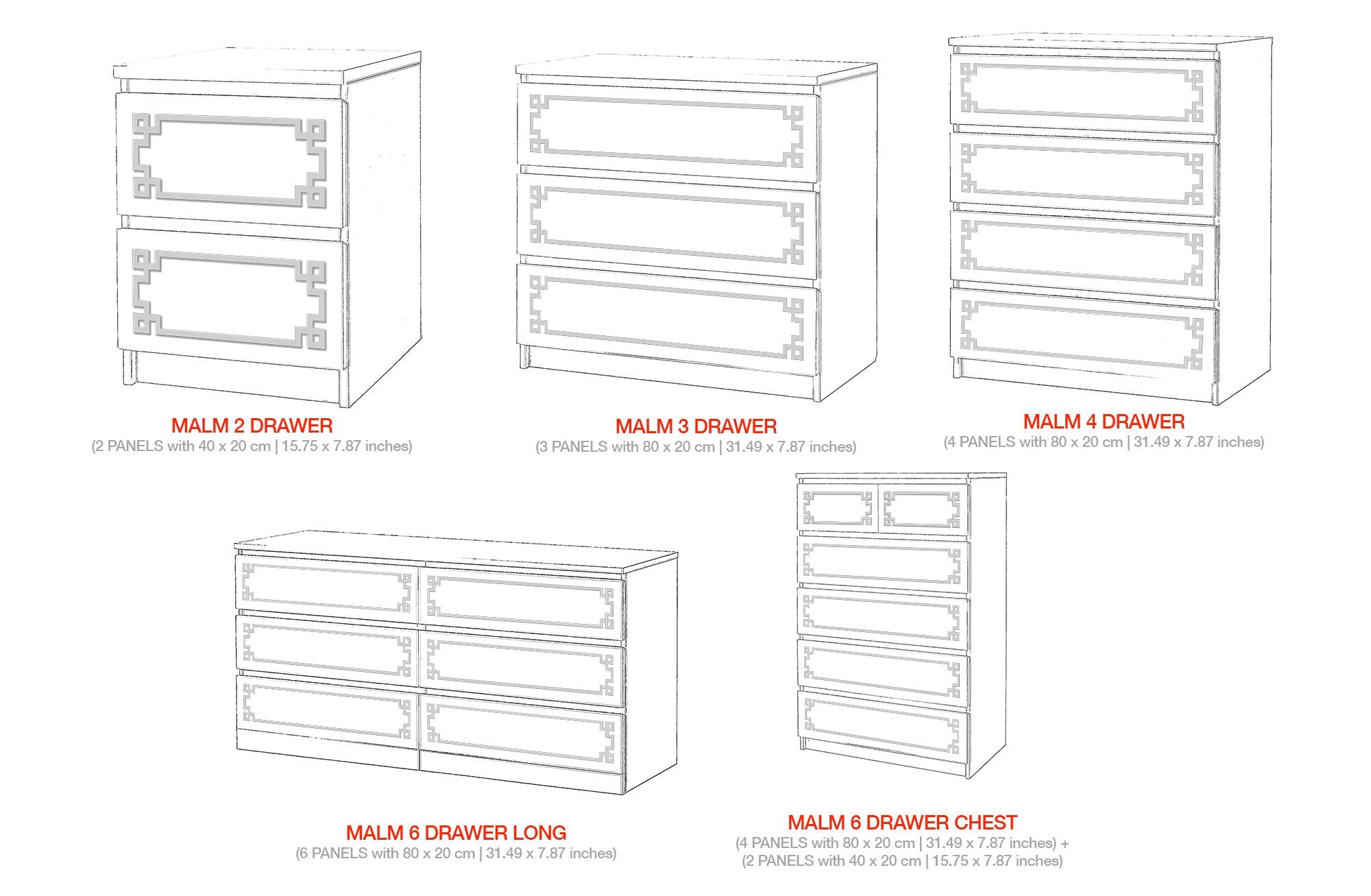 Greek Pattern, Fretwork Panel, Refurbish, Appliques, Fretwork, Furniture Decor, Furniture Hardware, Malm Kits, SKU:GRPAMI-2