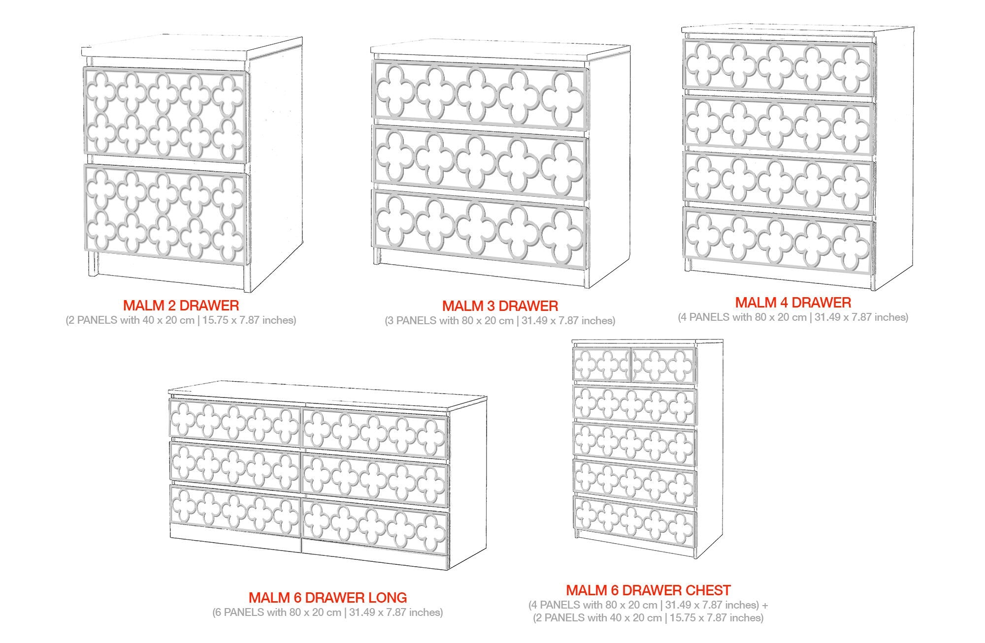 Flowers, Fretwork, Overlays, Makeover, Furniture Decor, Malm, Furniture Hardware, Malm Kits, Ornaments, SKU:FLOW-2