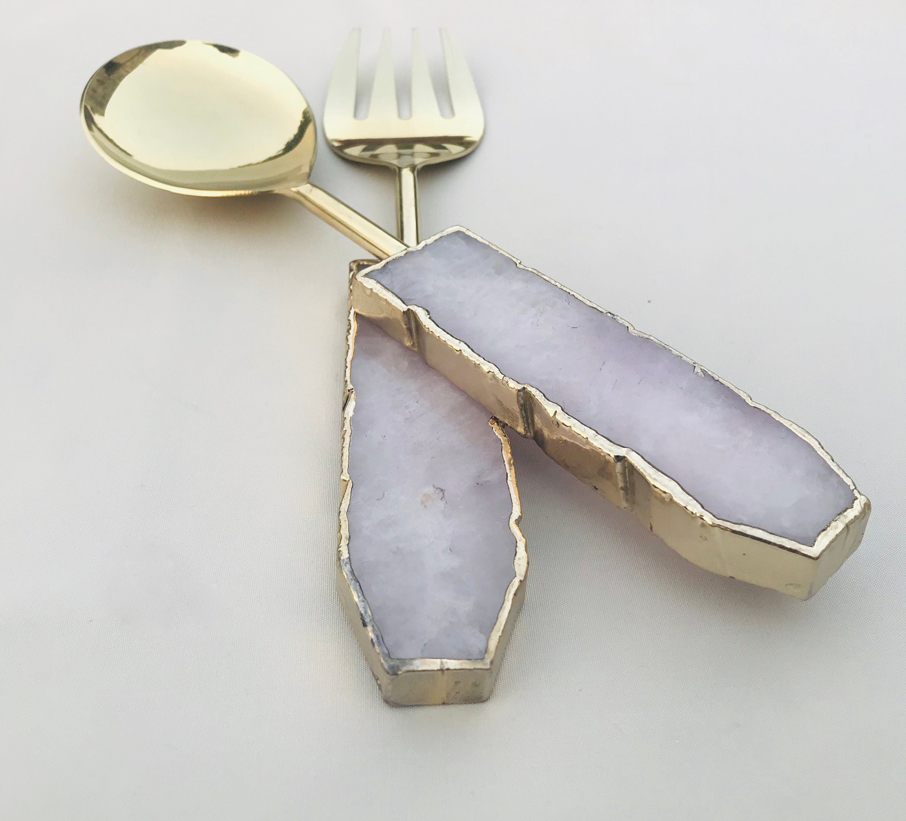 Rose Quartz Agate Salad Server - Set of 2-3