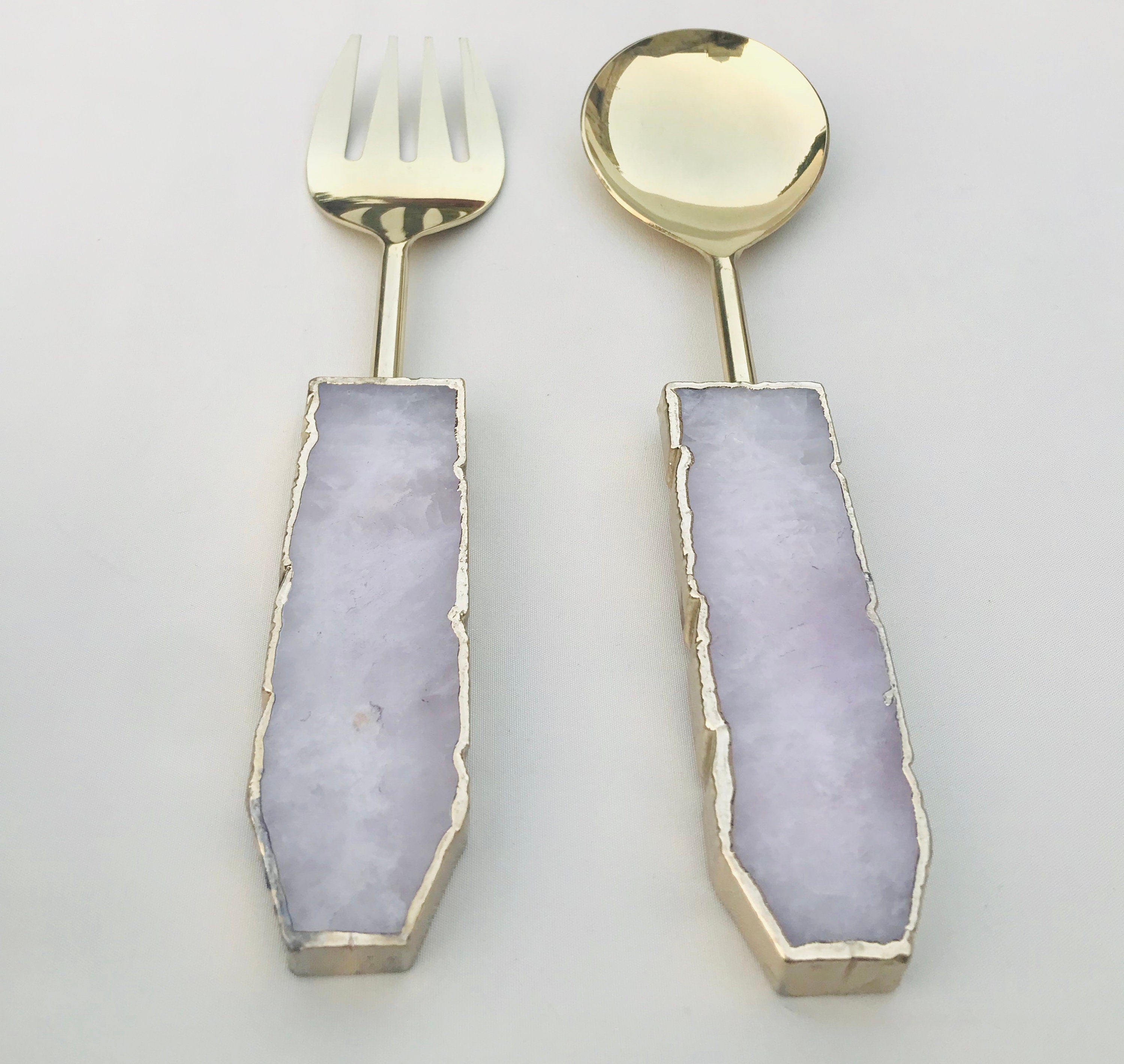 Rose Quartz Agate Salad Server - Set of 2-0