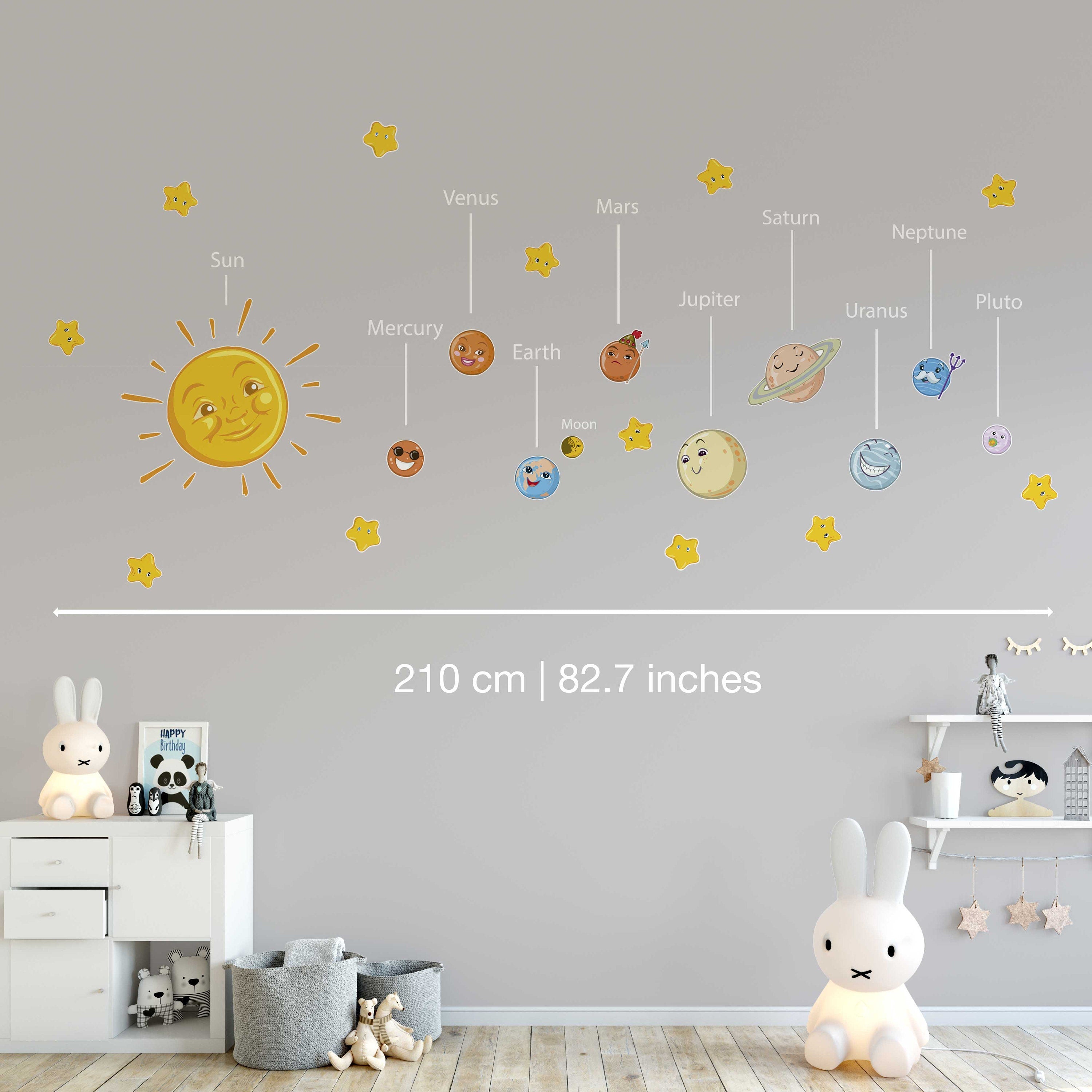 Solar System Decals - Planets with Names Wall Stickers - Sticker For Nursery or Kids Bedroom Decoration - SKU:SOLARSTK-2