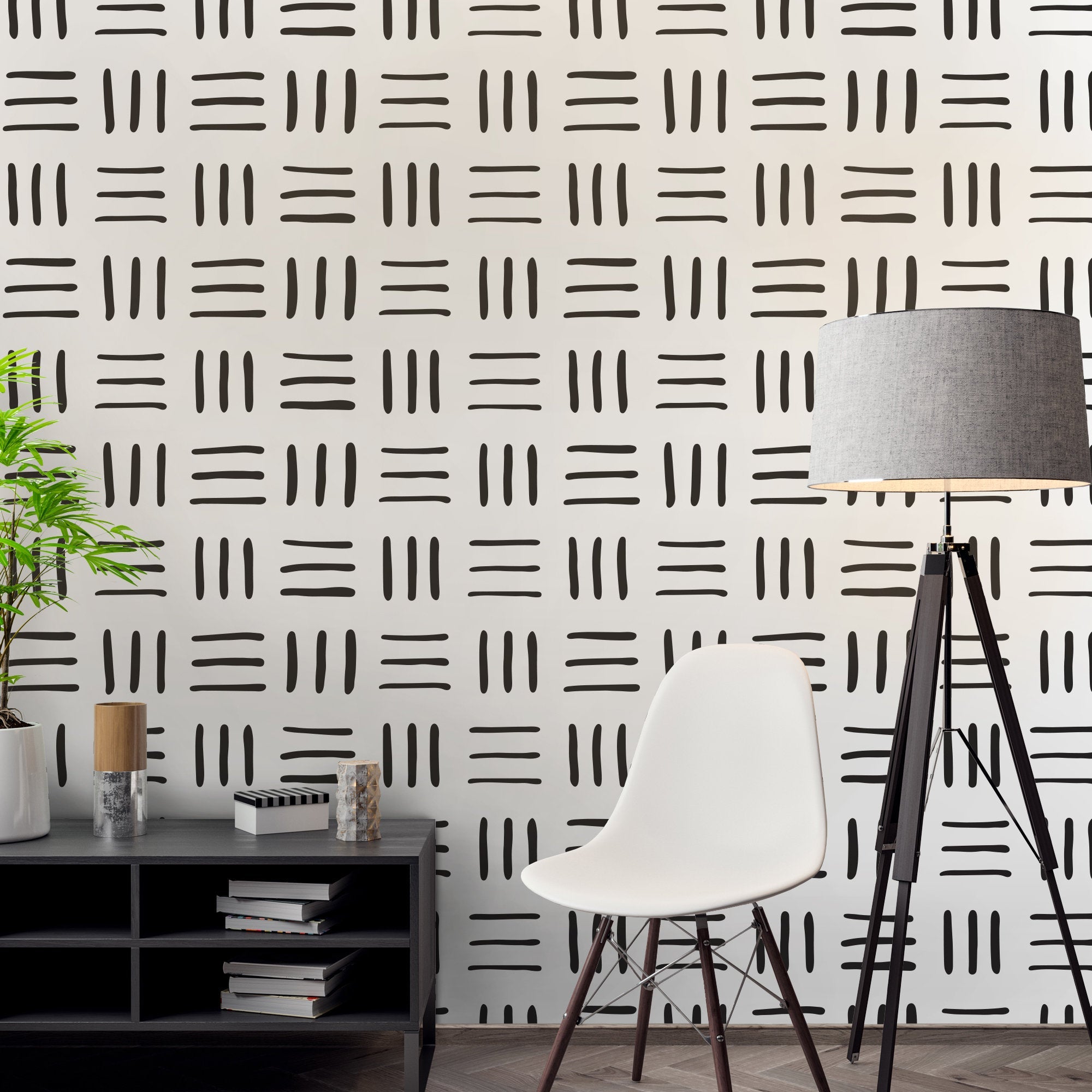 Wallpaper in black and white, Scandinavian design, removable self adhesive  - SKU:HDBP-1