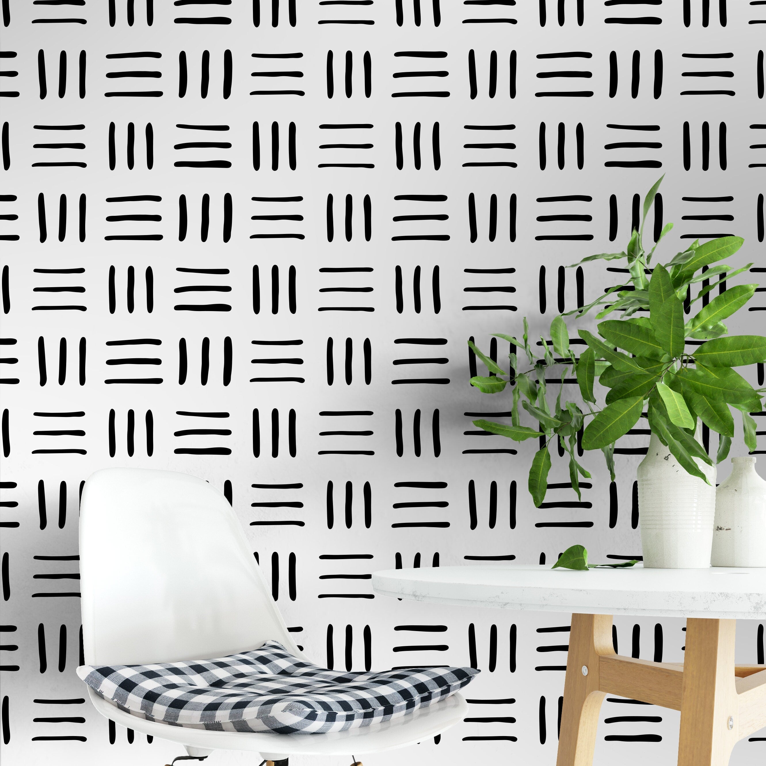 Wallpaper in black and white, Scandinavian design, removable self adhesive  - SKU:HDBP-0