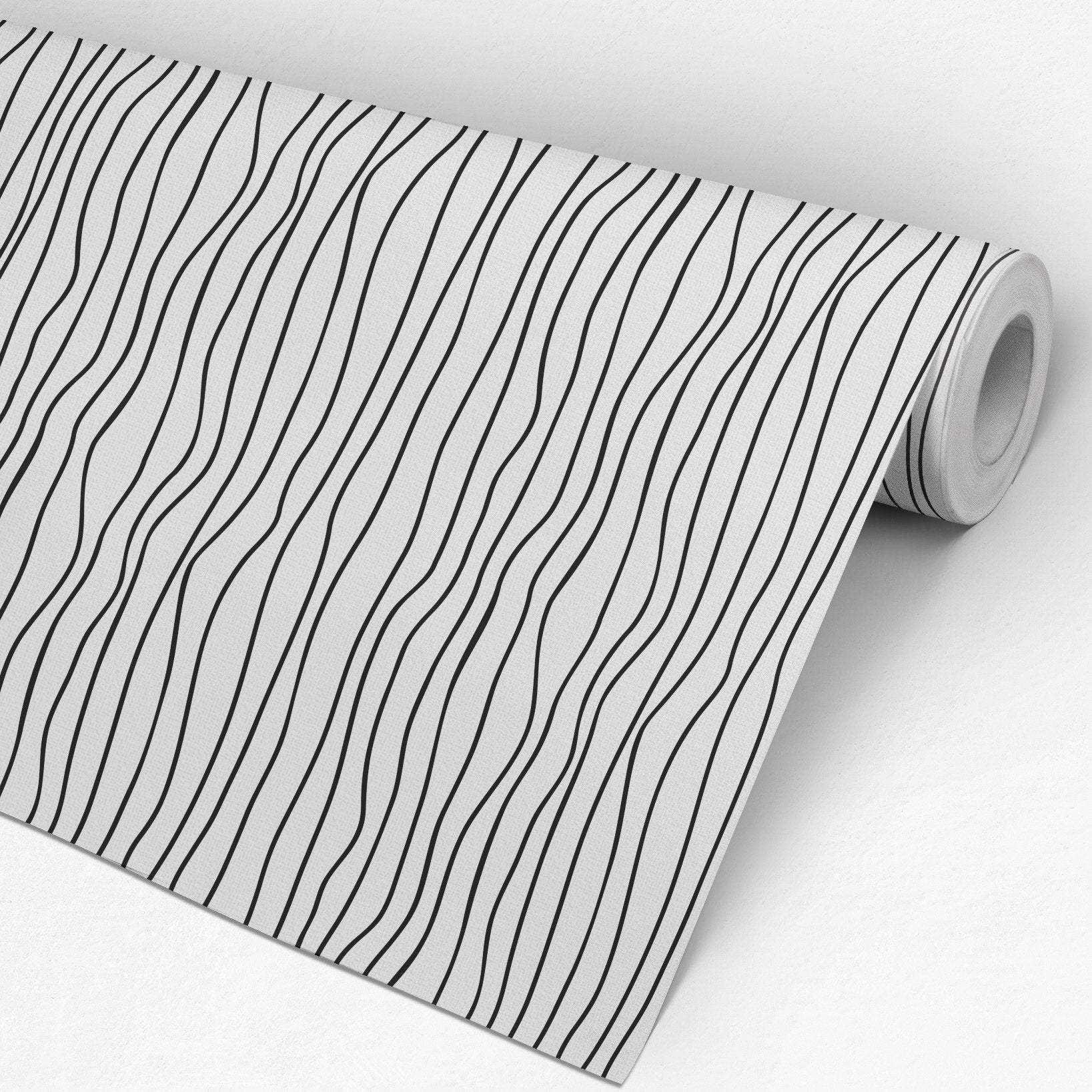 Organic Black White Lines Wallpaper, tapeter vägg svart vit Svart-vit tapeter - SKU:OBLP-2