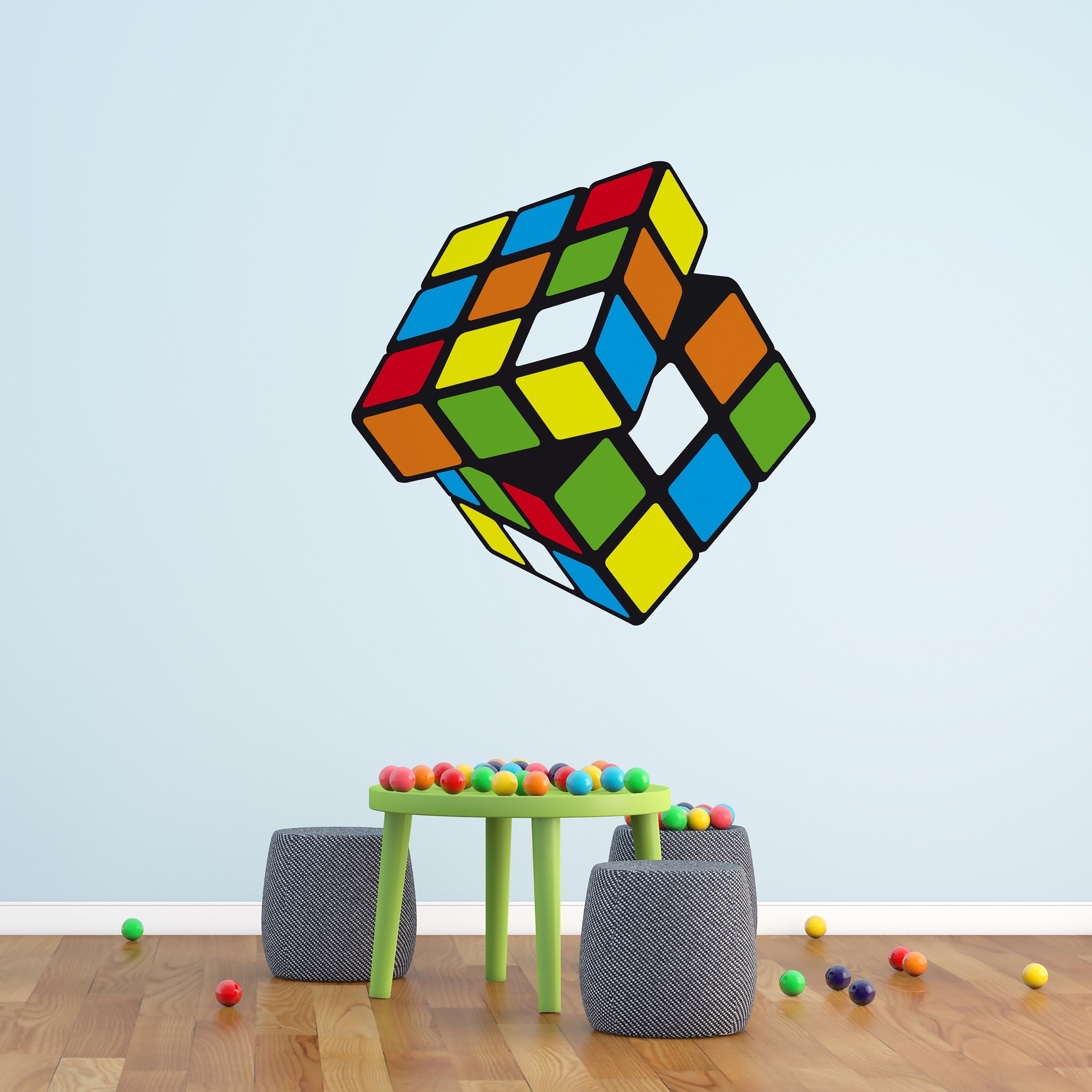 Rubiks Cube Decal, Rubiks Cube Decor, Rubiks Cube Art, Playroom Decor, Kids Room, Decals, Stickers - SKU:RUBIK-1