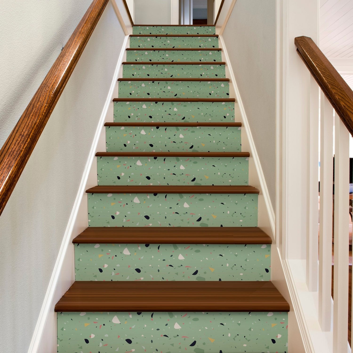 Stair Stickers, Stair Decals, Stickers Escalier, Peel Stick Vinyl Decal Self Adhesive, Green Terrazzo Pattern - Pack of 10 - SKU:FXTER4-0