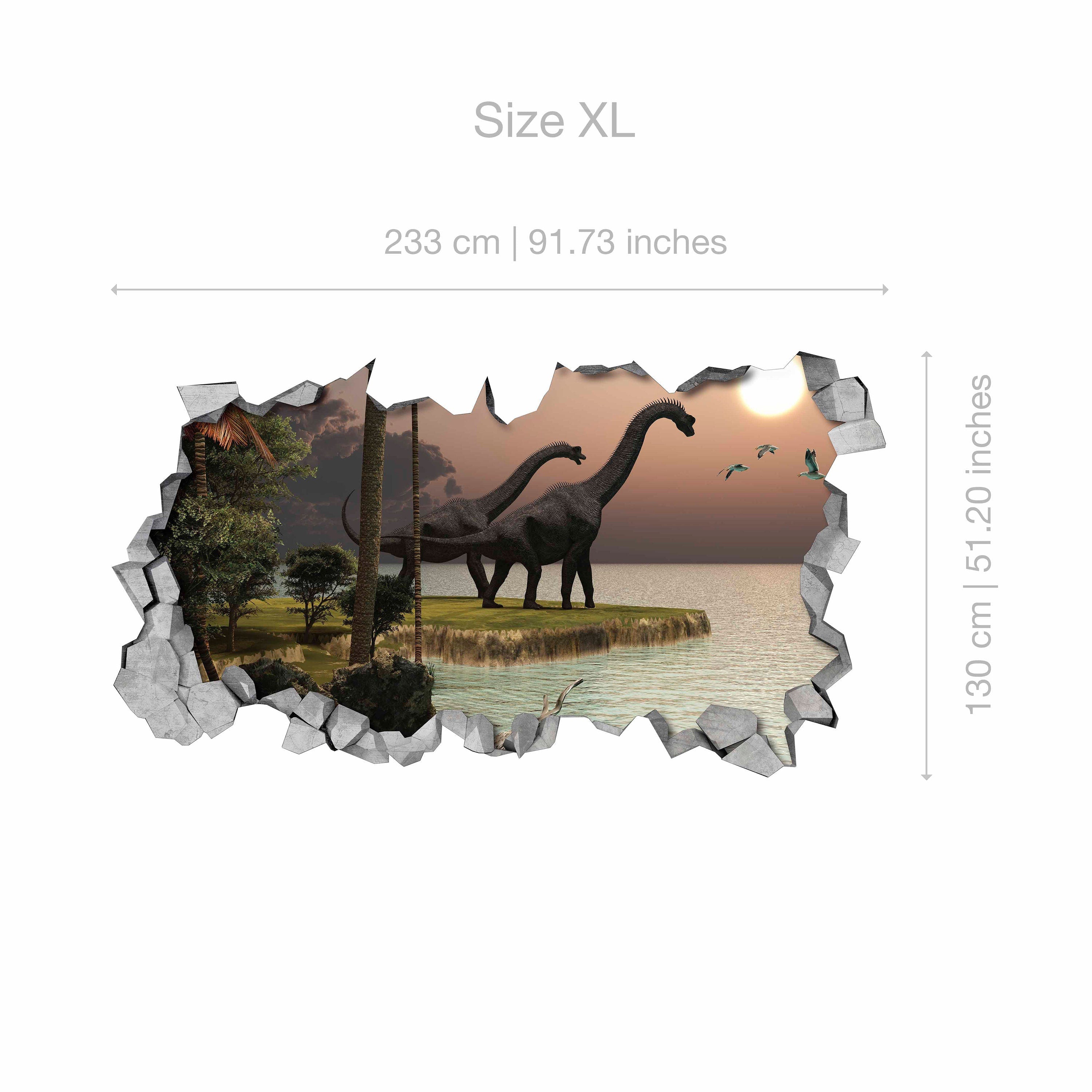 Brachiosaurus -Dinosaur - Sunset - Broken Wall Decal - 3d Wallpaper - Wall Decal - 3d wall decals - 3d printed - 3d wall art - SKU: BDS3DW-4