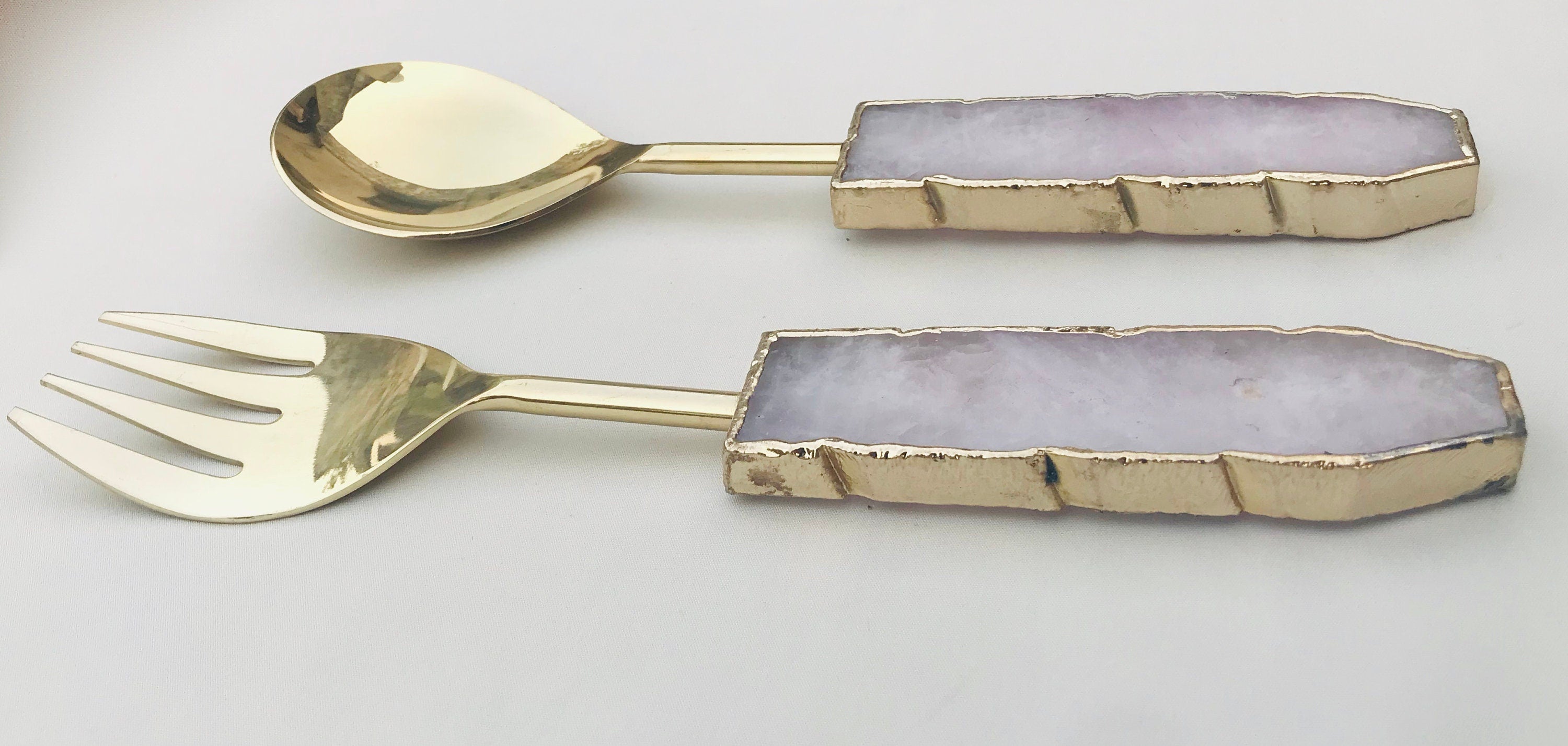 Rose Quartz Agate Salad Server - Set of 2-2