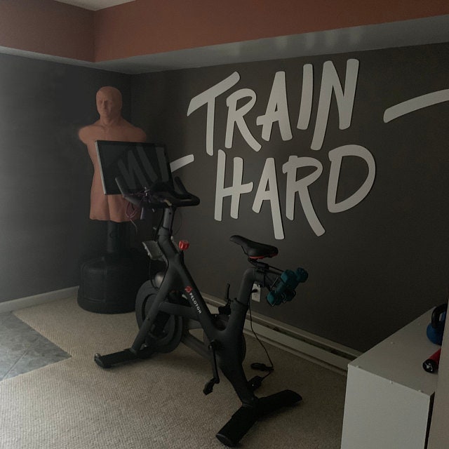 Train Hard, Large Fitness Sign, Gym Wall Art Decor, Gym Design Ideas, Exercise Quotes, SKU:TH-1