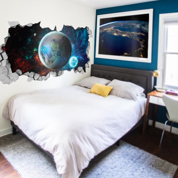 Space Fantasy - Broken Wall Decal - 3d Wallpaper - Wall Decal - 3d wall decals - 3d printed - 3d wall art - 3d art - SKU: SF3DW-0