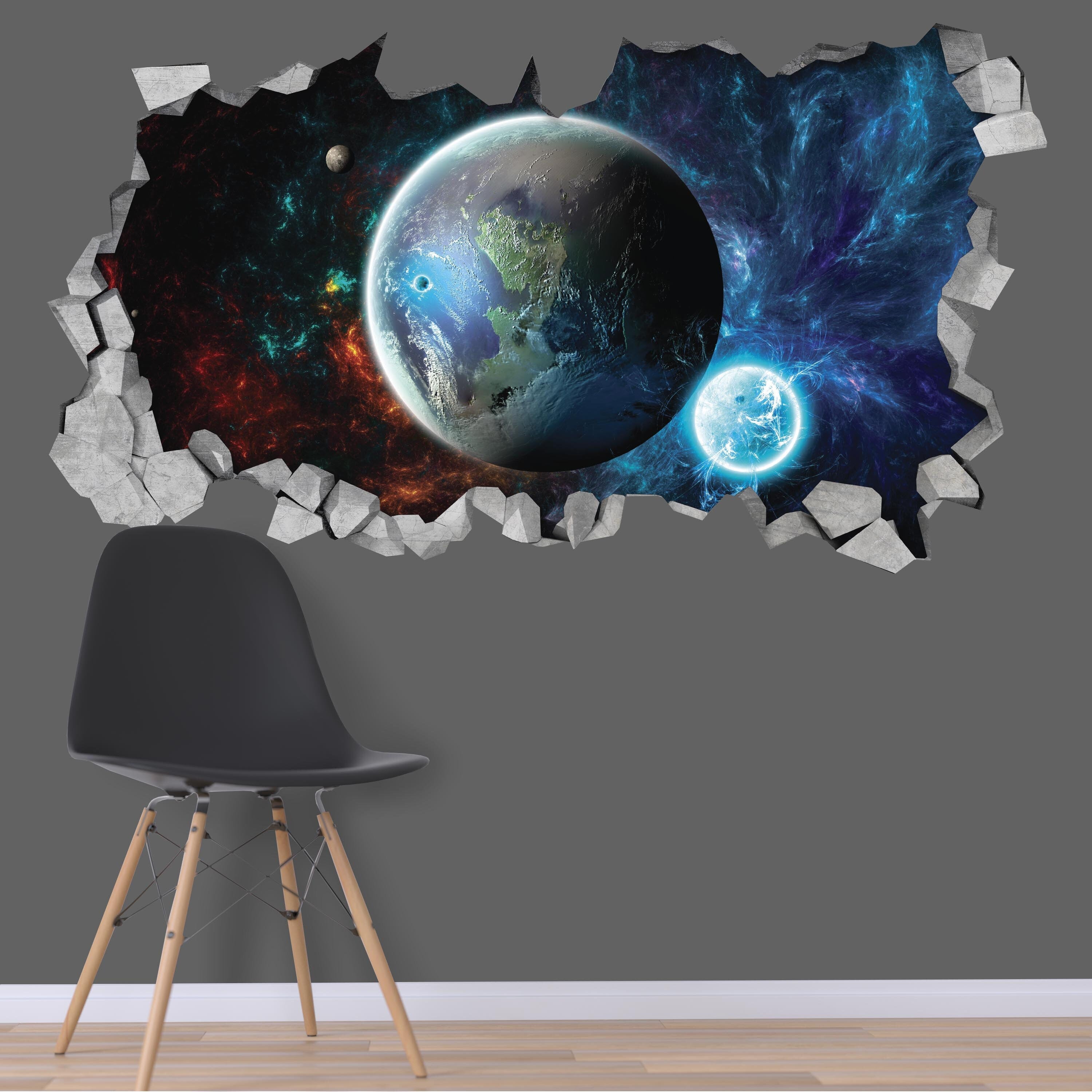 Space Fantasy - Broken Wall Decal - 3d Wallpaper - Wall Decal - 3d wall decals - 3d printed - 3d wall art - 3d art - SKU: SF3DW-1