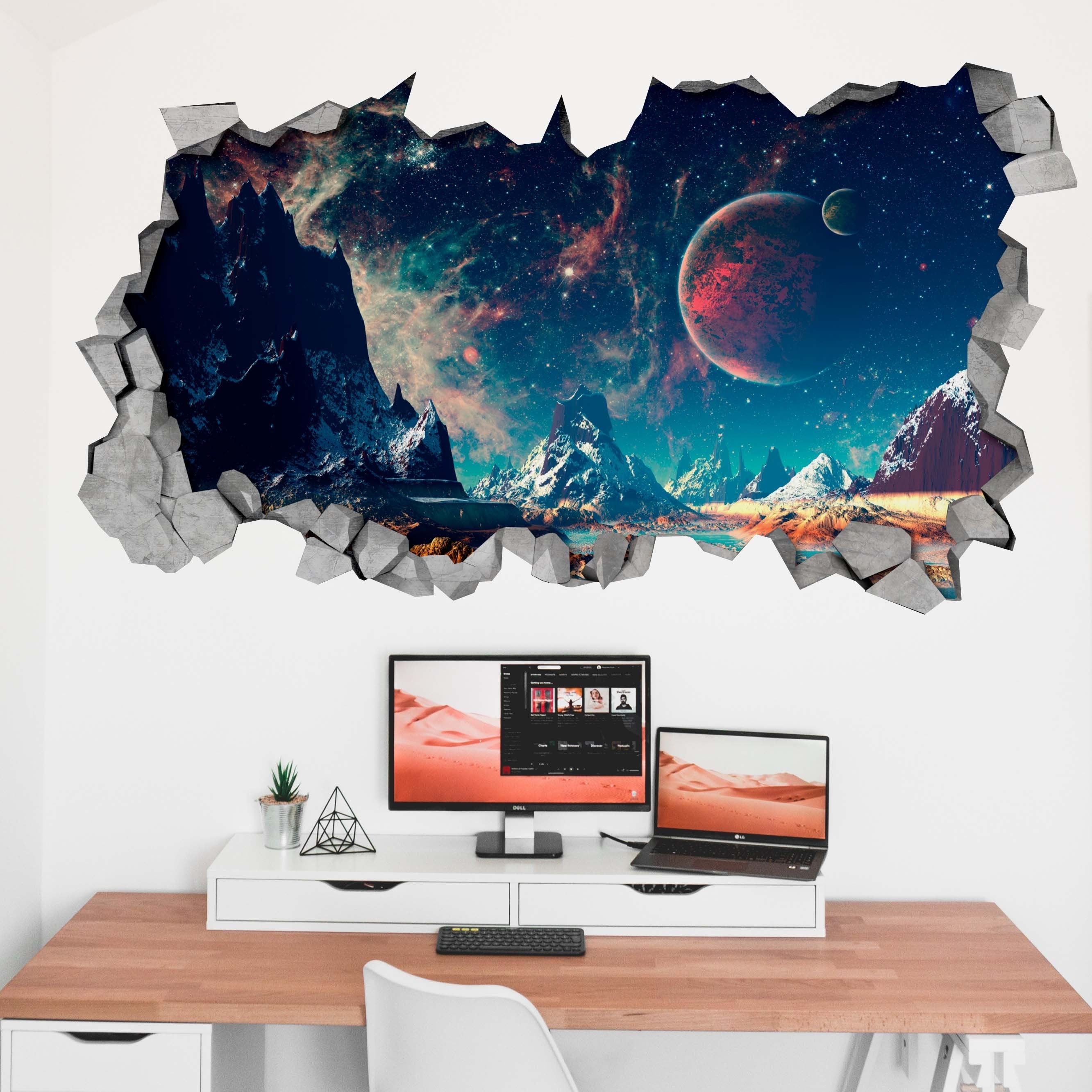 Space Broken Wall Decal - 3d Wallpaper - 3d wall decals - 3d printed - 3d wall art - 3d art - Wall Sticker - Wall Decal - SKU: Alien3DM-0