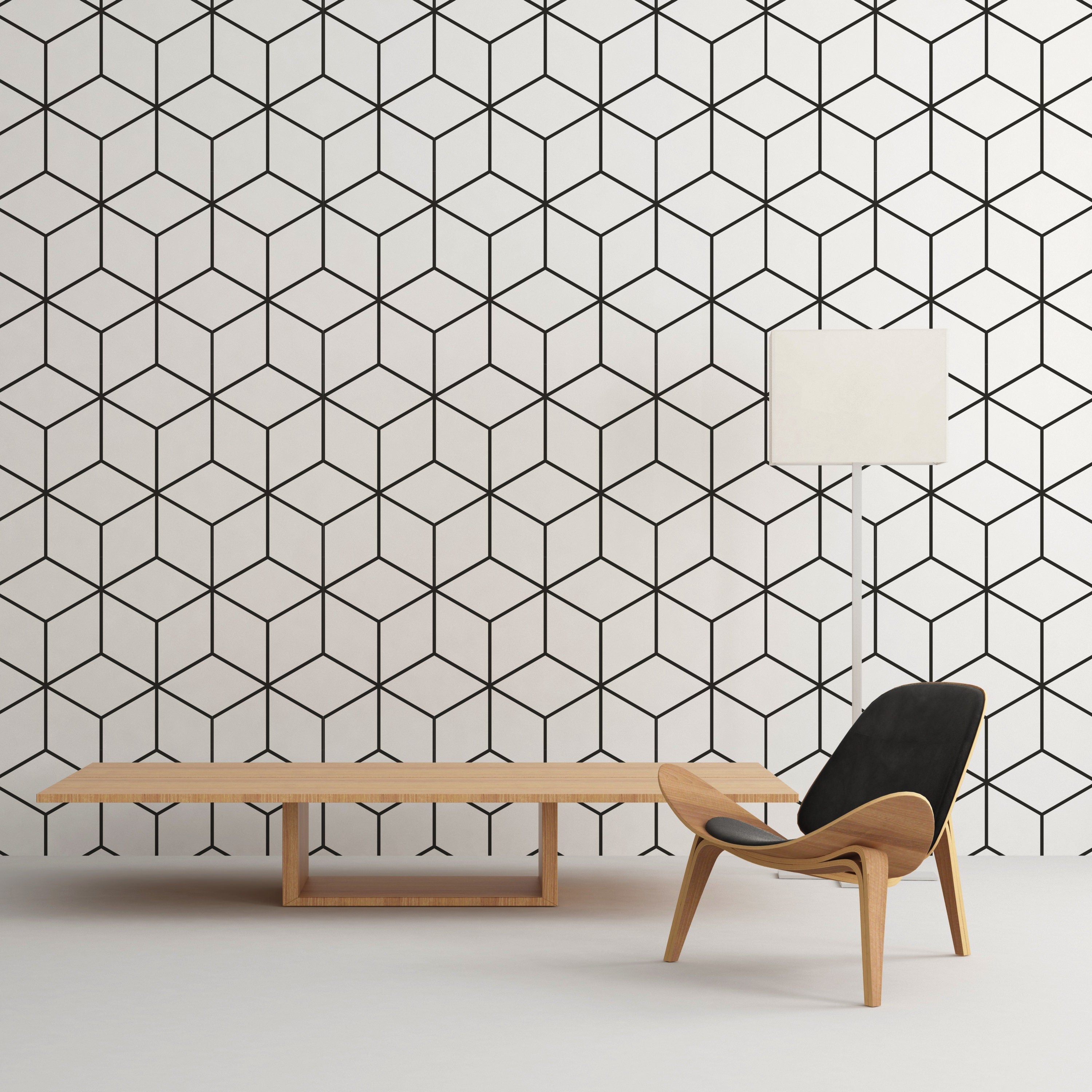 Scandinavian decor wallpaper - Nordic Style - Wallpaper Black and White - Geometric Patterns - Removable Wallpaper - Reusable - SKU:SGCP-1