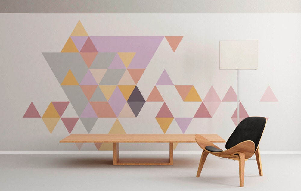 Geometric - Mid Century - Triangles - Pastel -  Wall Art - Wall Decal - Wall Sticker - Peel and Stick - SKU:TriPastFL-0