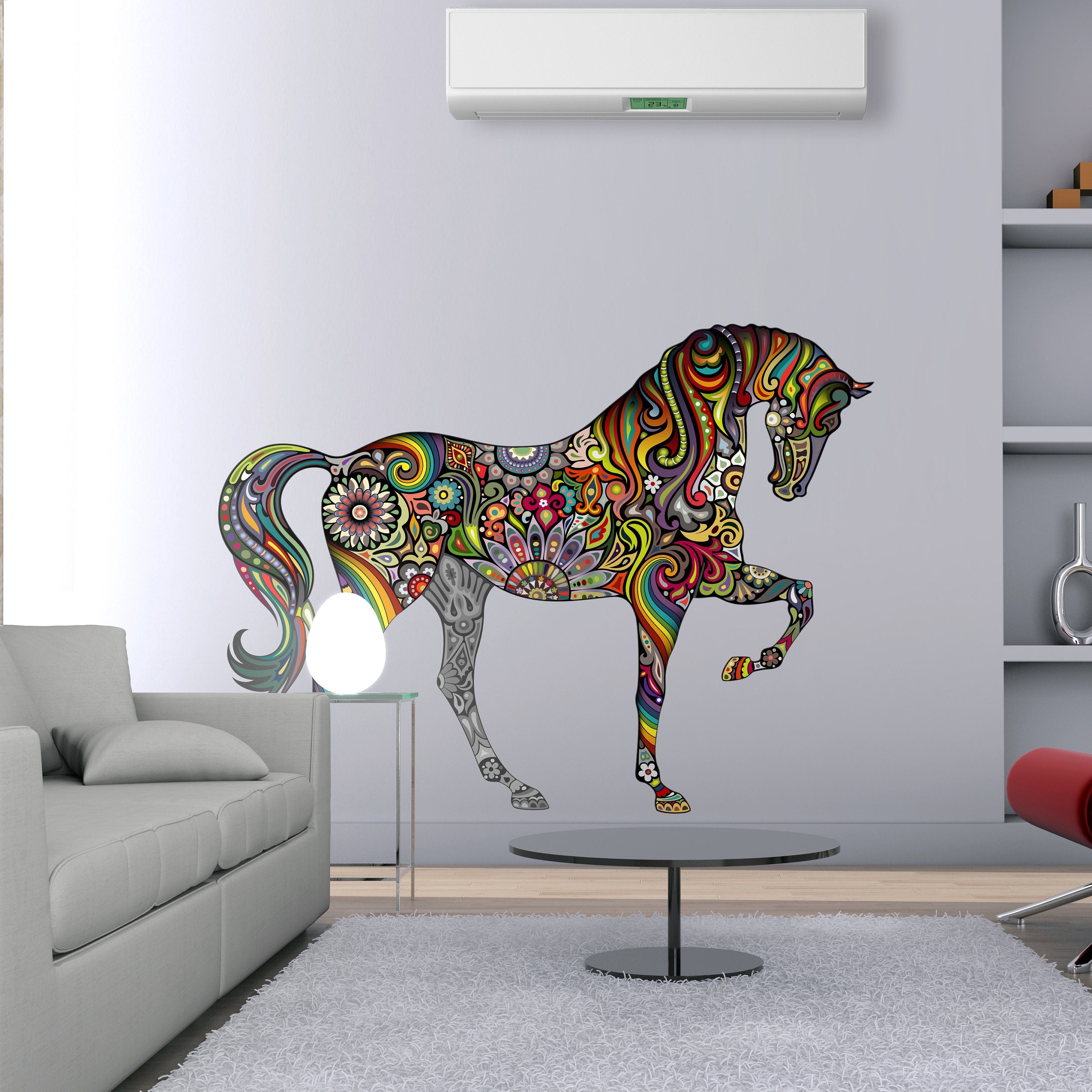 Colorful Tribal Horse - Tribal Wall Art - Colorful Floral Sticker - Home Design Wall Sticker - SKU - HorseTrib-1