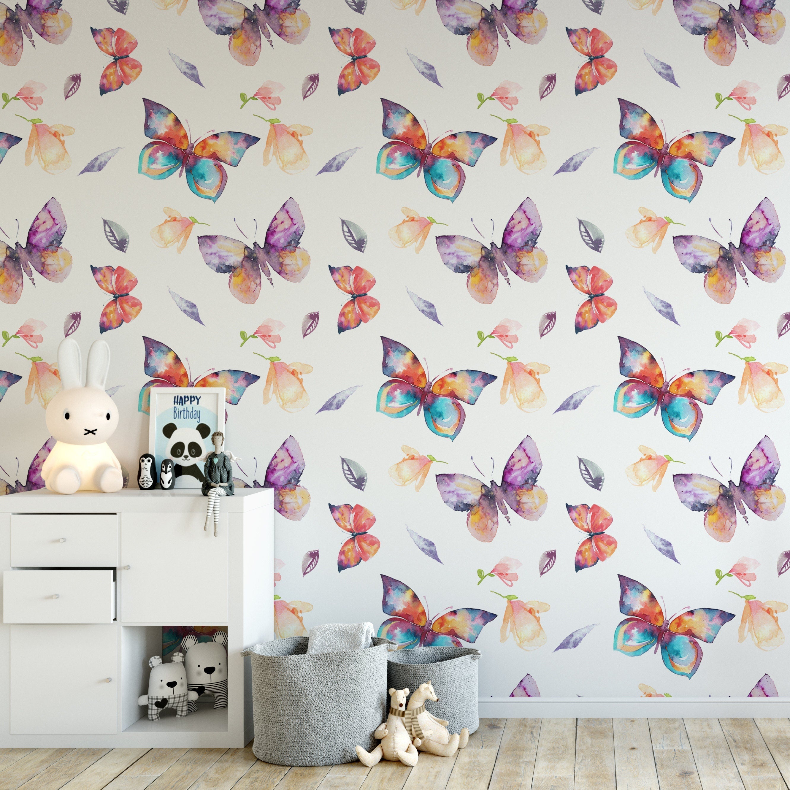 Watercolor Butterfly wall art , mural, removable wallpaper - SKU:FBFW-1