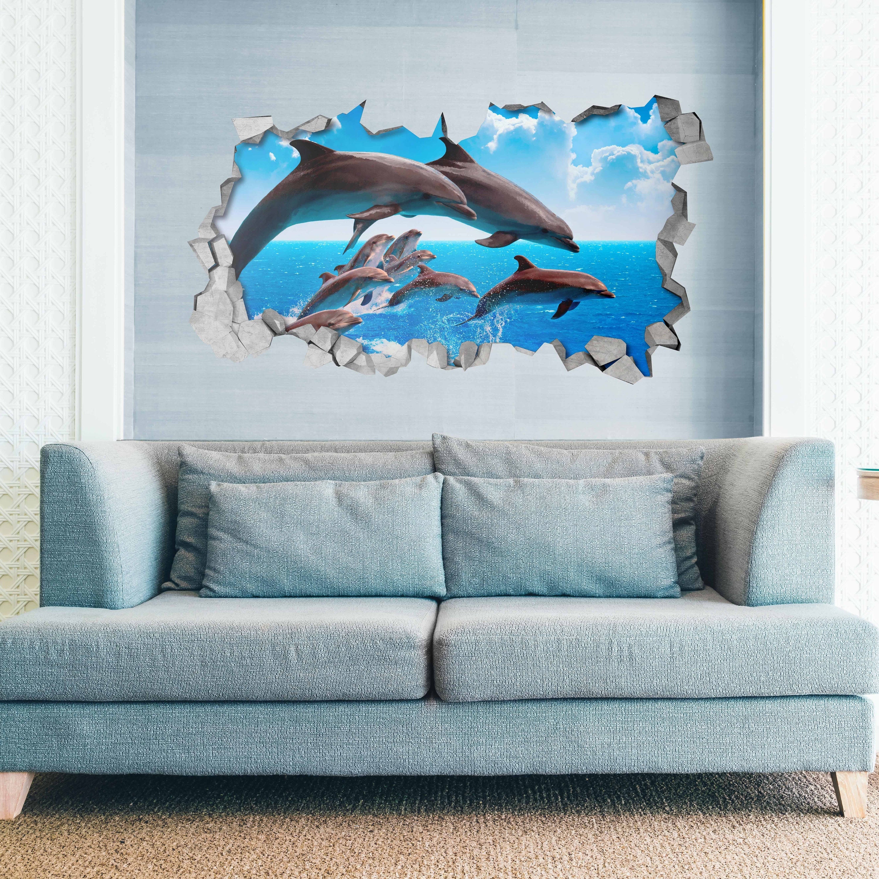 Dolphin Pod - Kids - Bedroom - Wall Sticker - 3d wall art - Wall Decal - 3d Wallpaper - 3d wall decals - 3d printed - 3d art -SKU: DOLCRO3DM-0