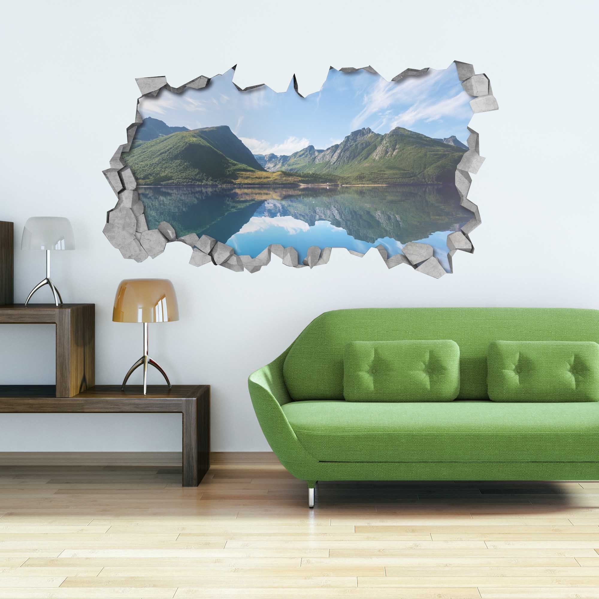 Lake Mountains - 3d Wall Art - Wall Sticker - Wall Decal - 3d Wallpaper - 3d wall decals - 3d printed - 3d art - Kids - Bedroom -SKU:LAMO3DW-0