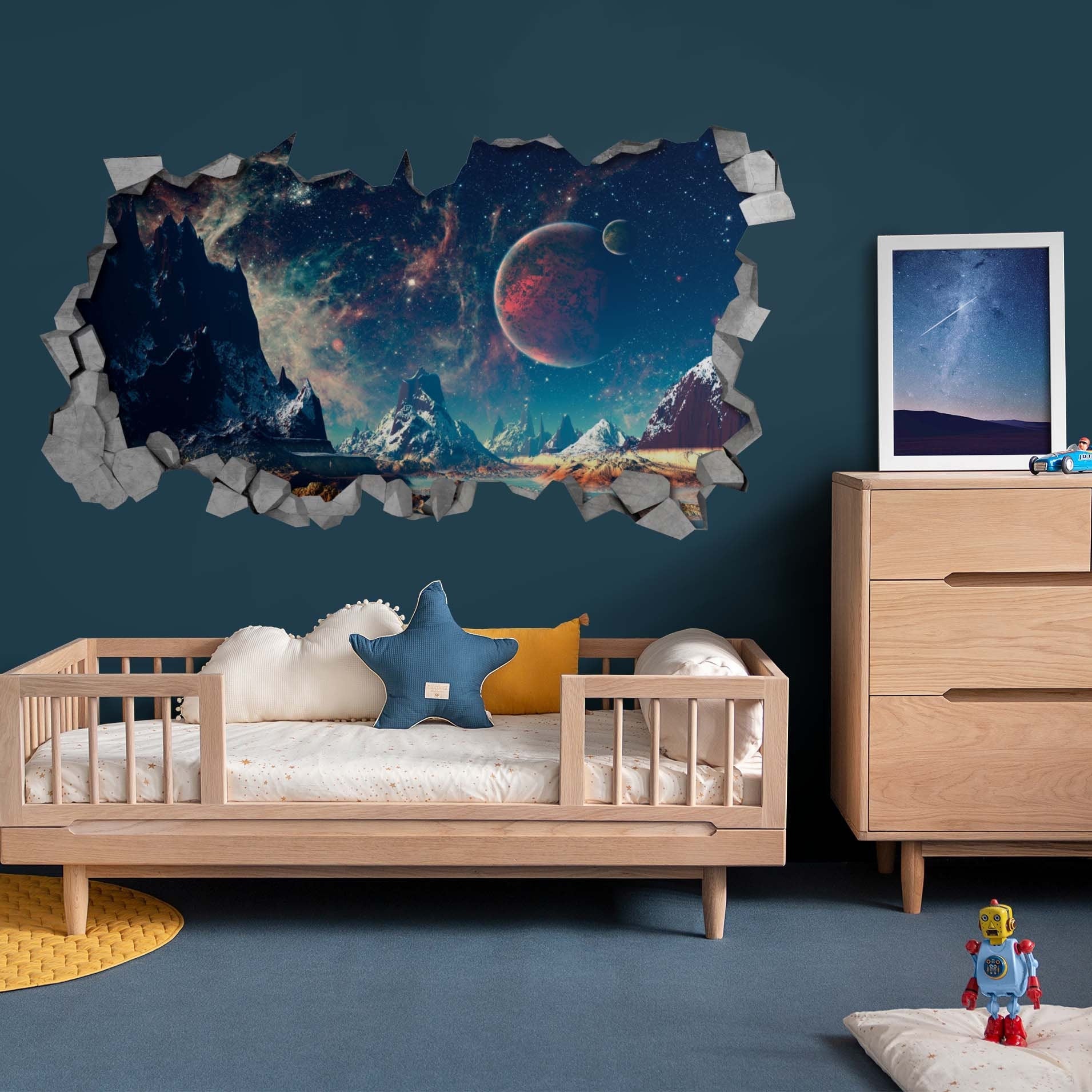 Space Broken Wall Decal - 3d Wallpaper - 3d wall decals - 3d printed - 3d wall art - 3d art - Wall Sticker - Wall Decal - SKU: Alien3DM-1