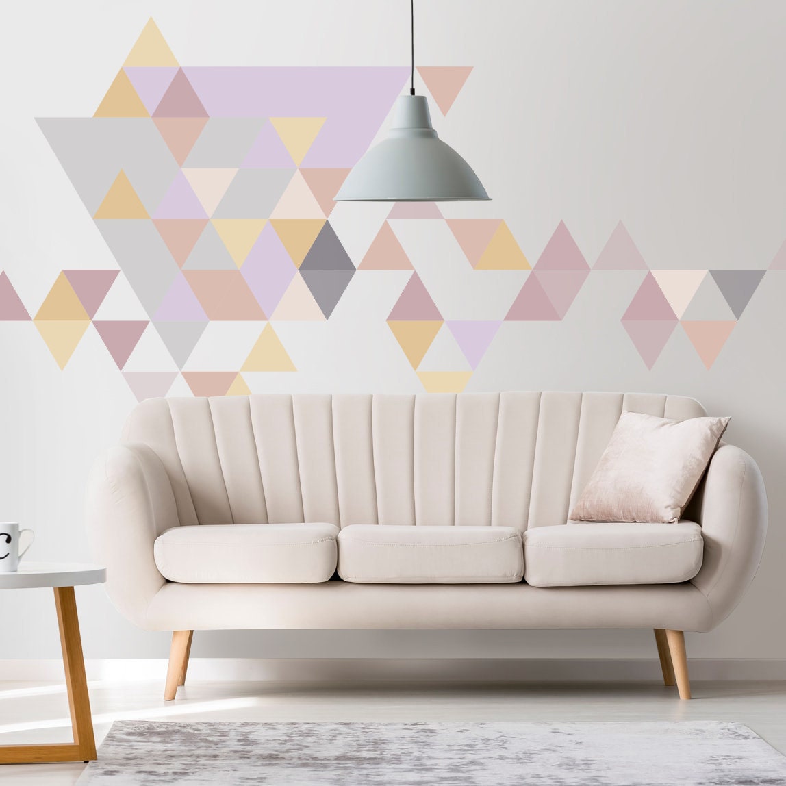 Geometric - Mid Century - Triangles - Pastel -  Wall Art - Wall Decal - Wall Sticker - Peel and Stick - SKU:TriPastFL-1