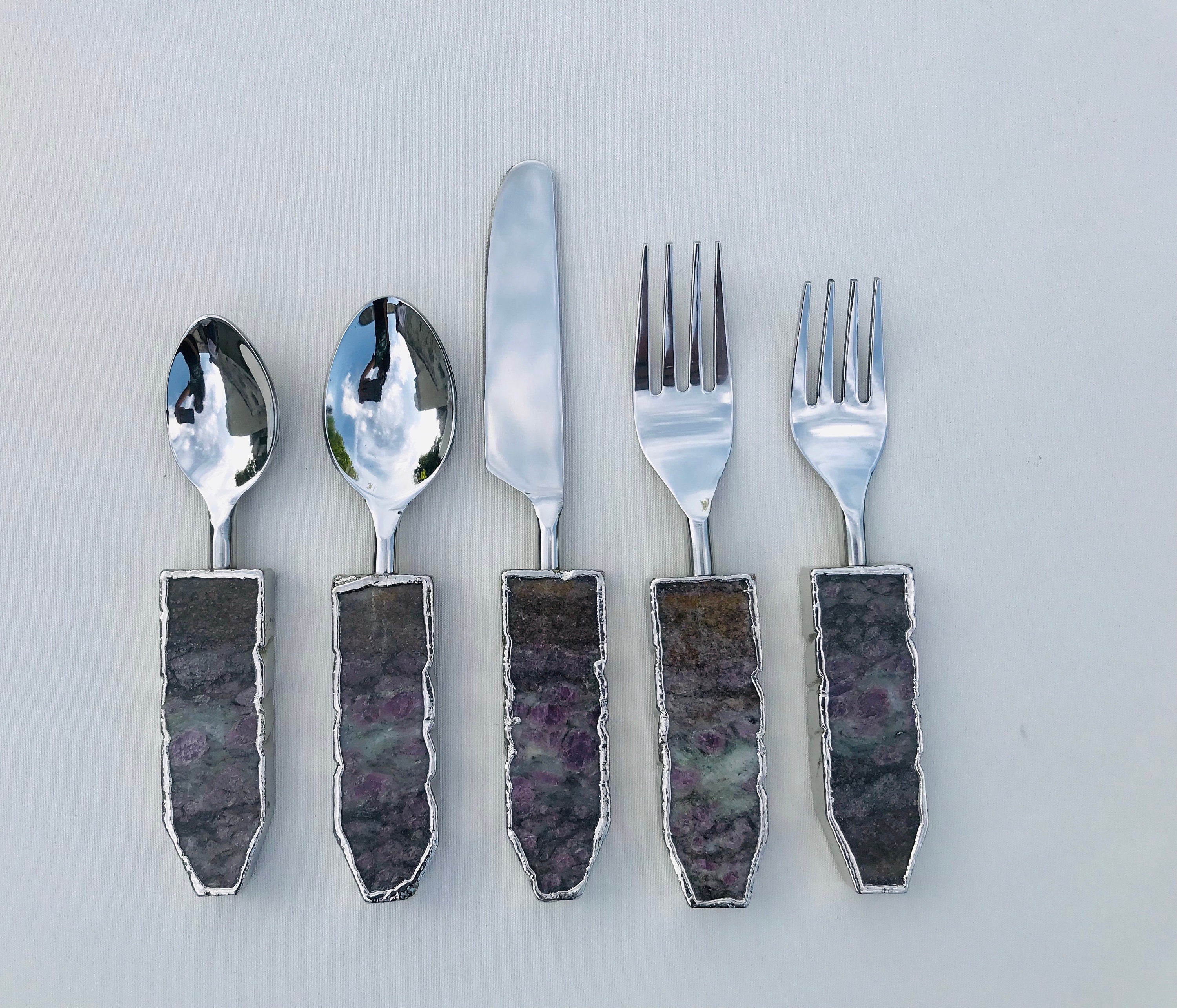 Set of 5 Pieces Lepidolite Gemstone/Agate Cutlery-1