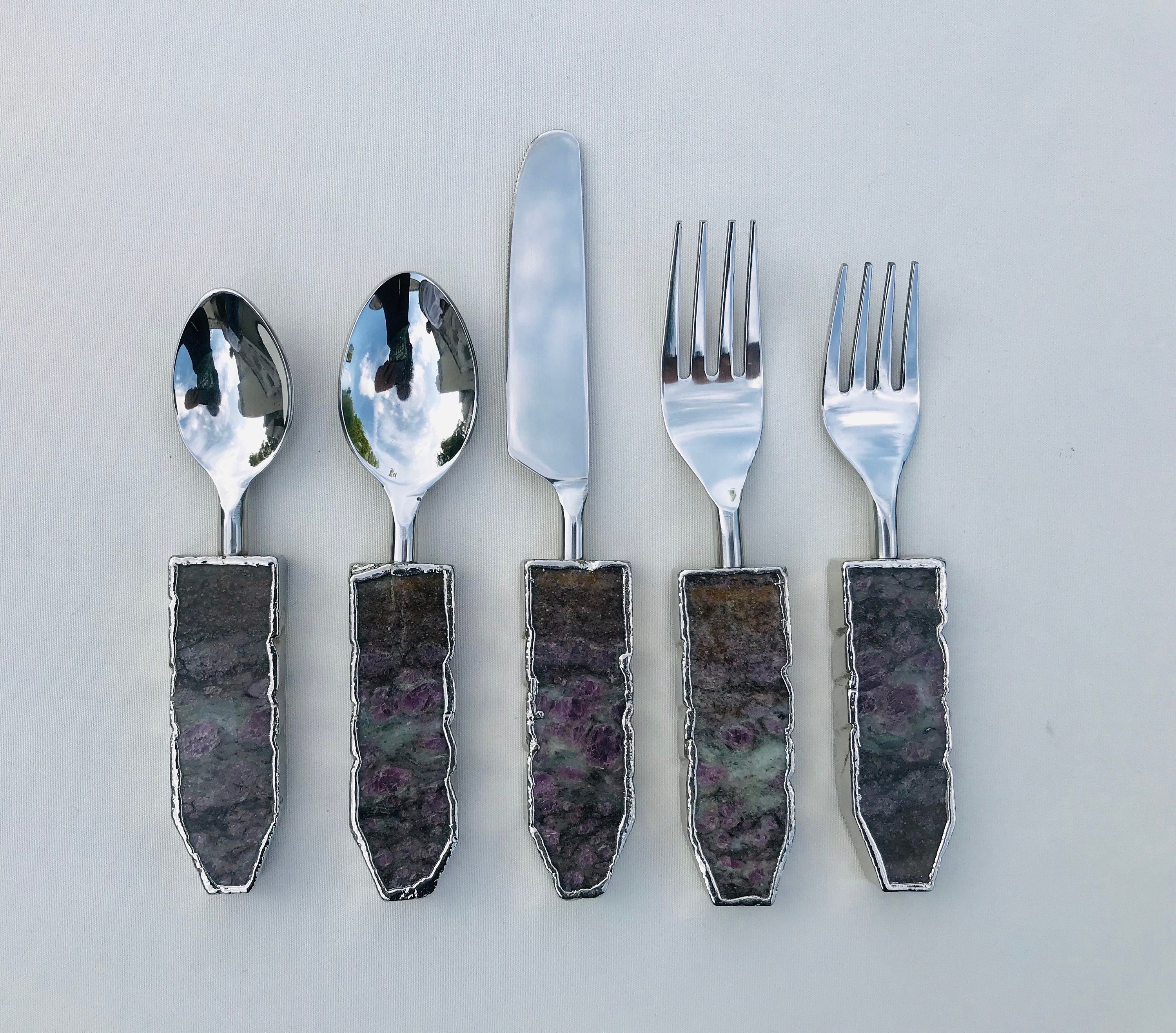 Set of 5 Pieces Lepidolite Gemstone/Agate Cutlery-0