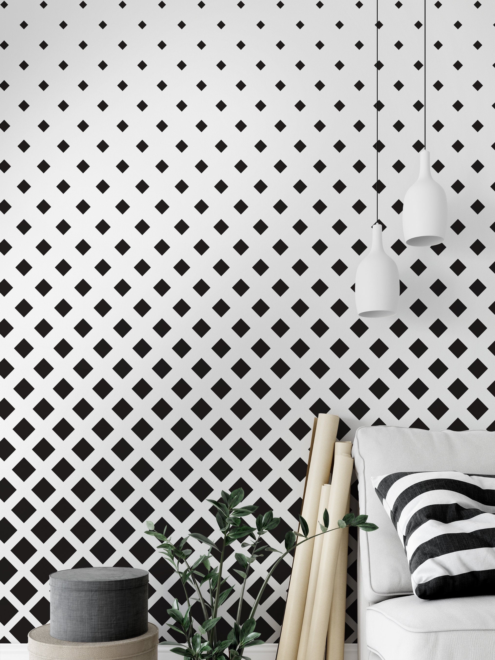 Black & white Moroccan design removable wallpaper / peel and stick Moroccan wallpaper / Modern self-adhesive wallpaper - SKU:WRBW07-0