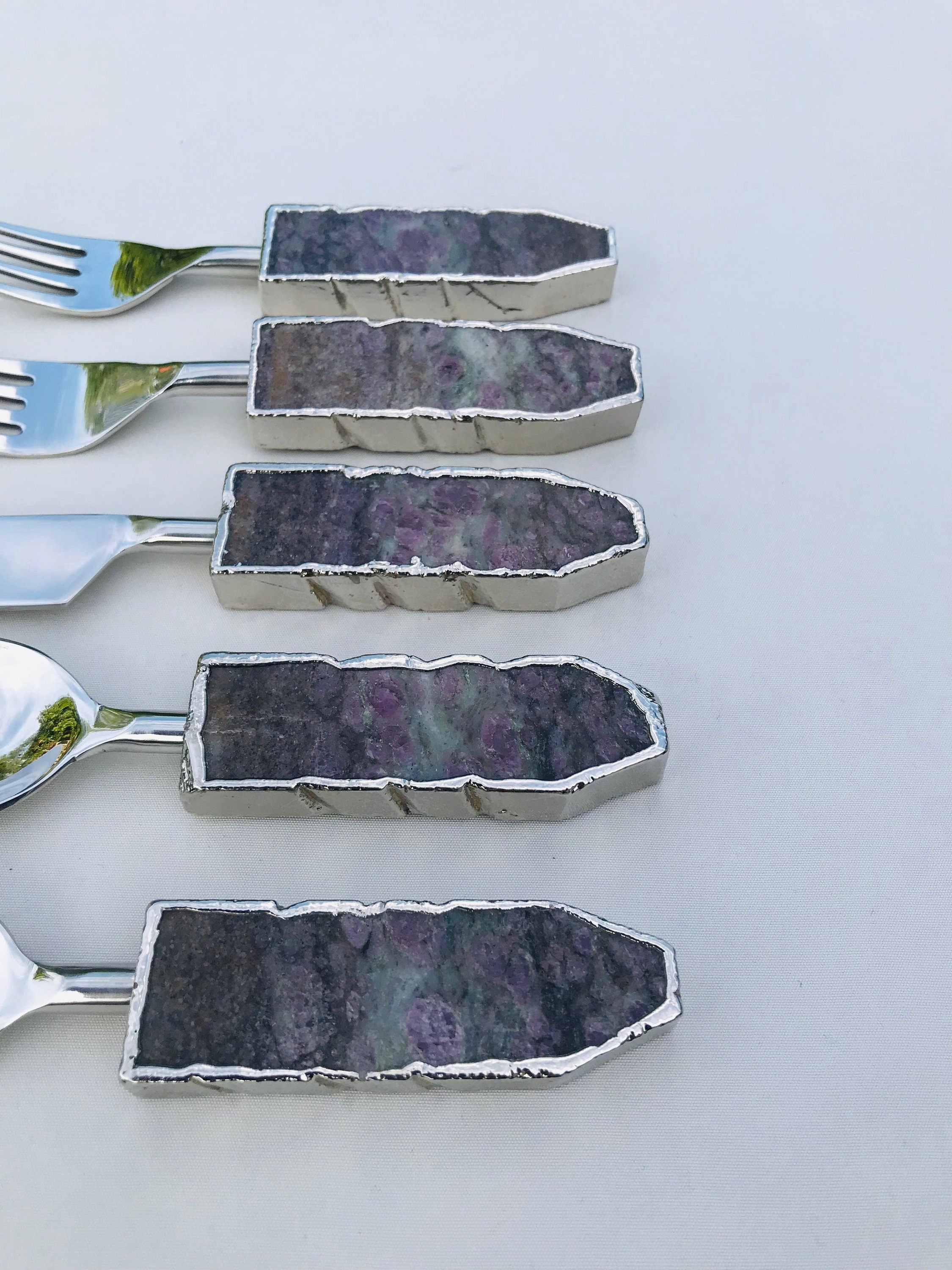 Set of 5 Pieces Lepidolite Gemstone/Agate Cutlery-4