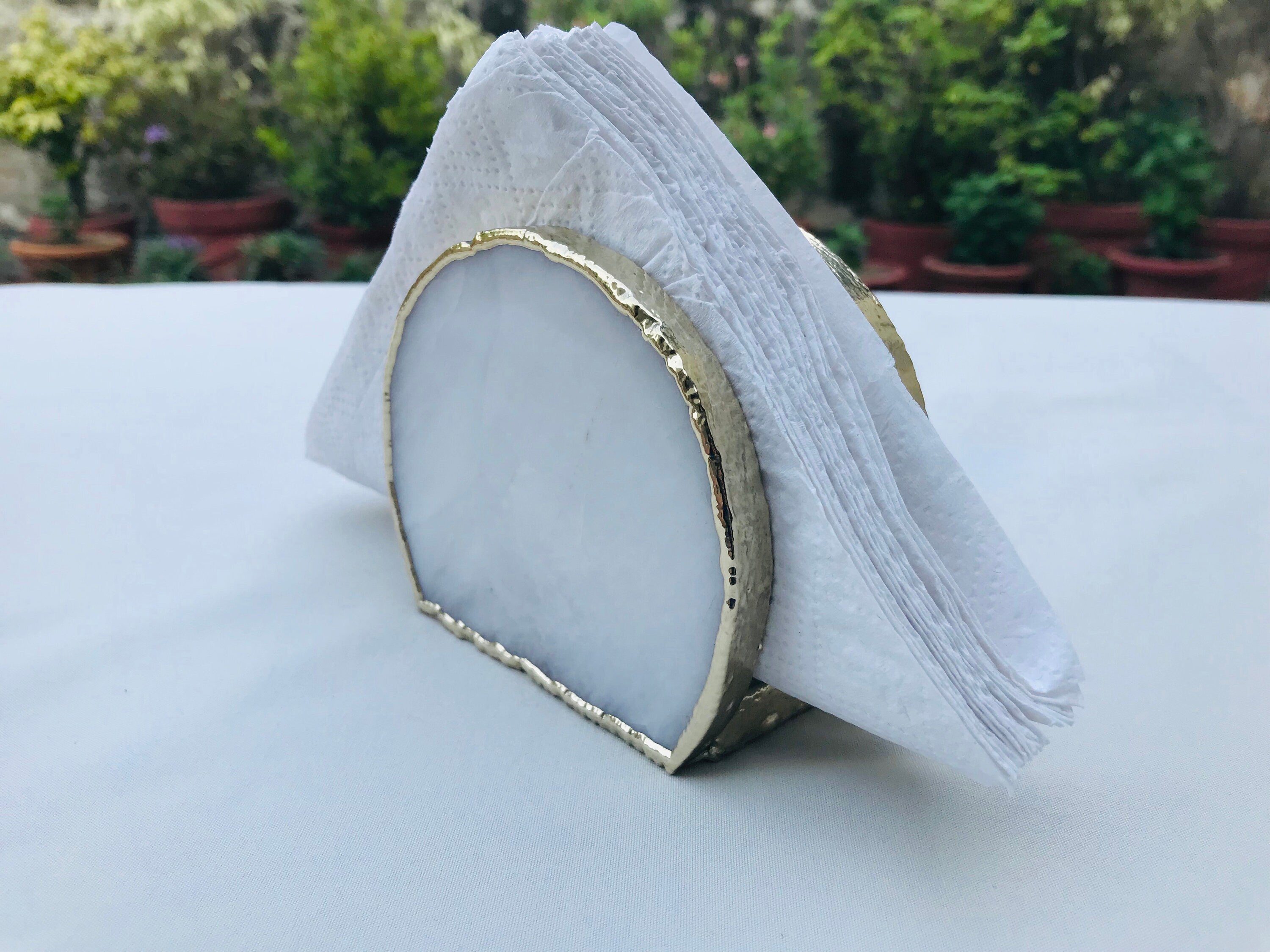 Hand Rounded White Agate Napkin Holder/Natural Stone Napkin Holder/Paper Napkin Holder/Desk Napkin Holder/Picnic Holder-4