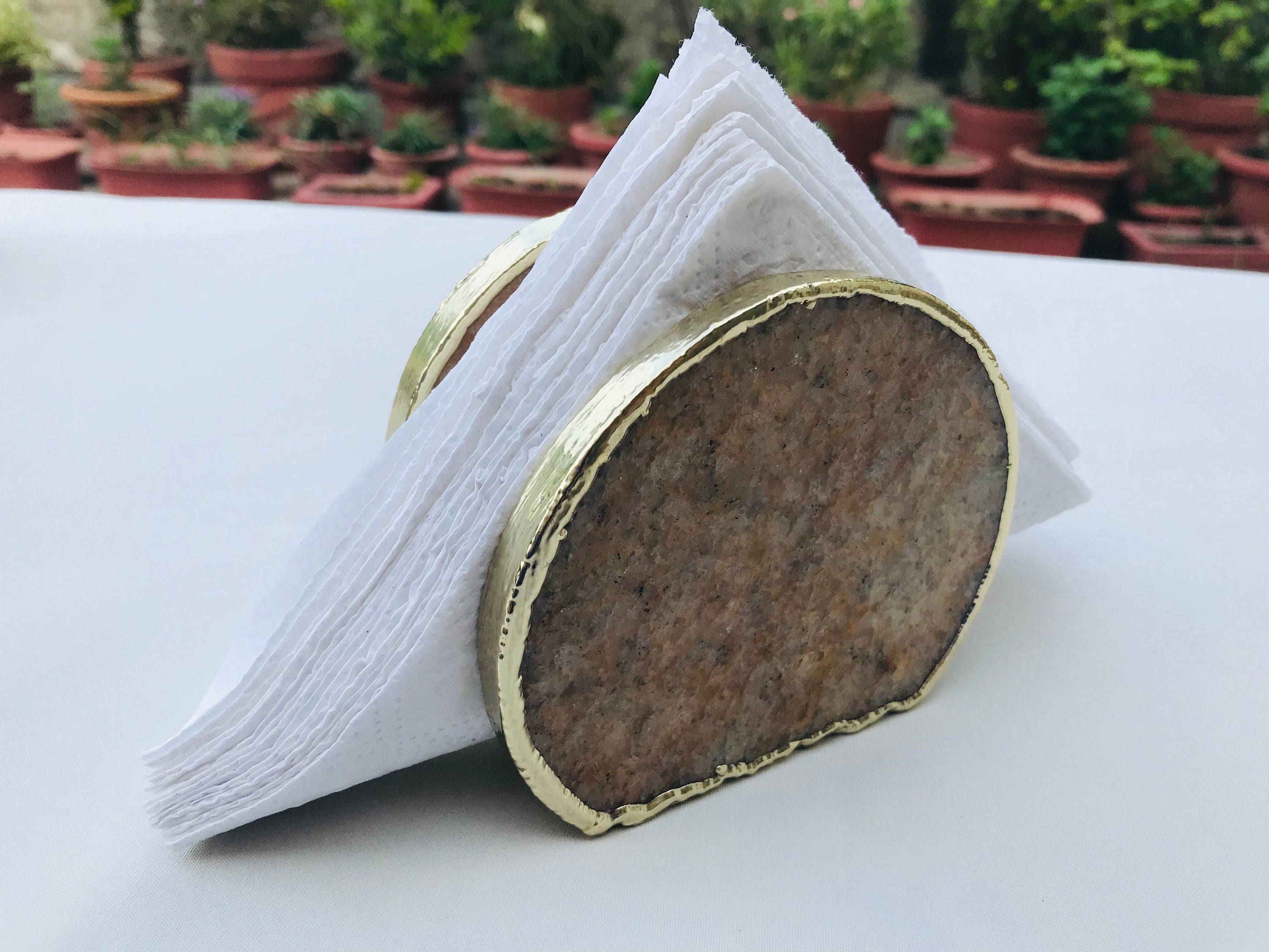 Hand Rounded  Golden Quartz Agate Napkin Holder/Natural Stone Napkin Holder/Paper Napkin Holder/Desk Napkin Holder/Picnic Holder-3