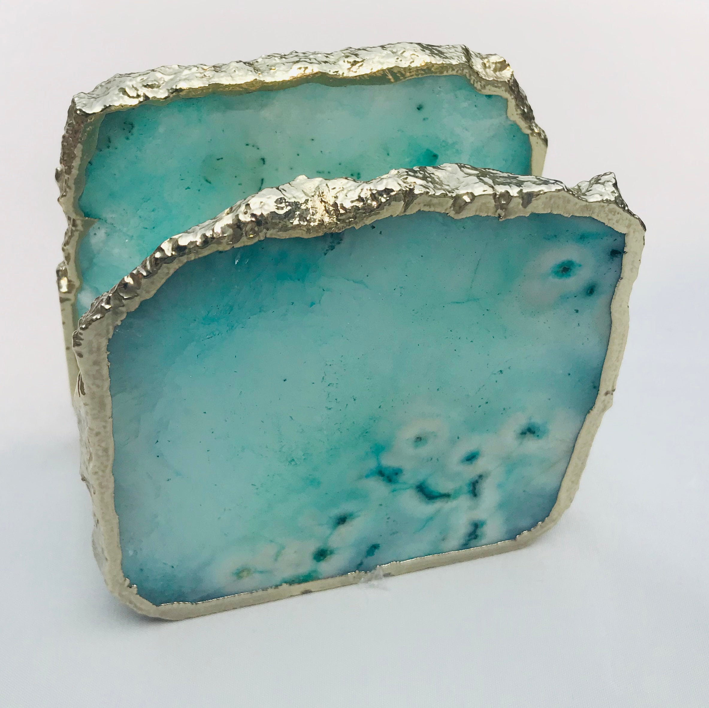 Aqua Agate Napkin Holder/Natural Stone Napkin Holder/Paper Napkin Holder/Desk Napkin Holder/Picnic Holder-1