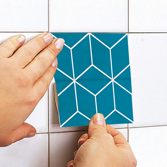 Blue Modern Tile Stickers, Mosaic, Suitable for Wall and Floor, Waterproof, Tile Decoration, All Sizes, Modern Decor, PACK of 10, SKU:BLMO-4