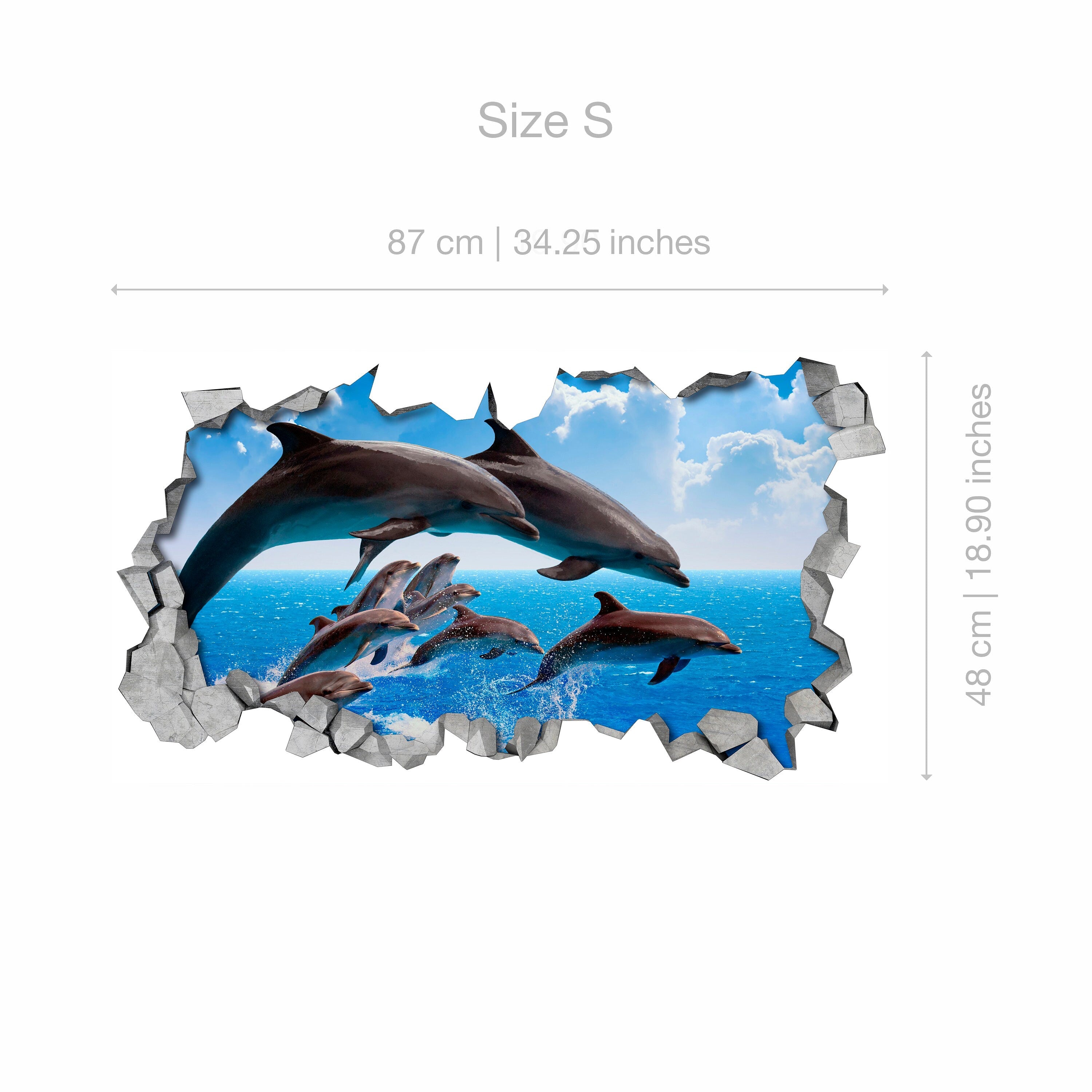 Dolphin Pod - Kids - Bedroom - Wall Sticker - 3d wall art - Wall Decal - 3d Wallpaper - 3d wall decals - 3d printed - 3d art -SKU: DOLCRO3DM-2