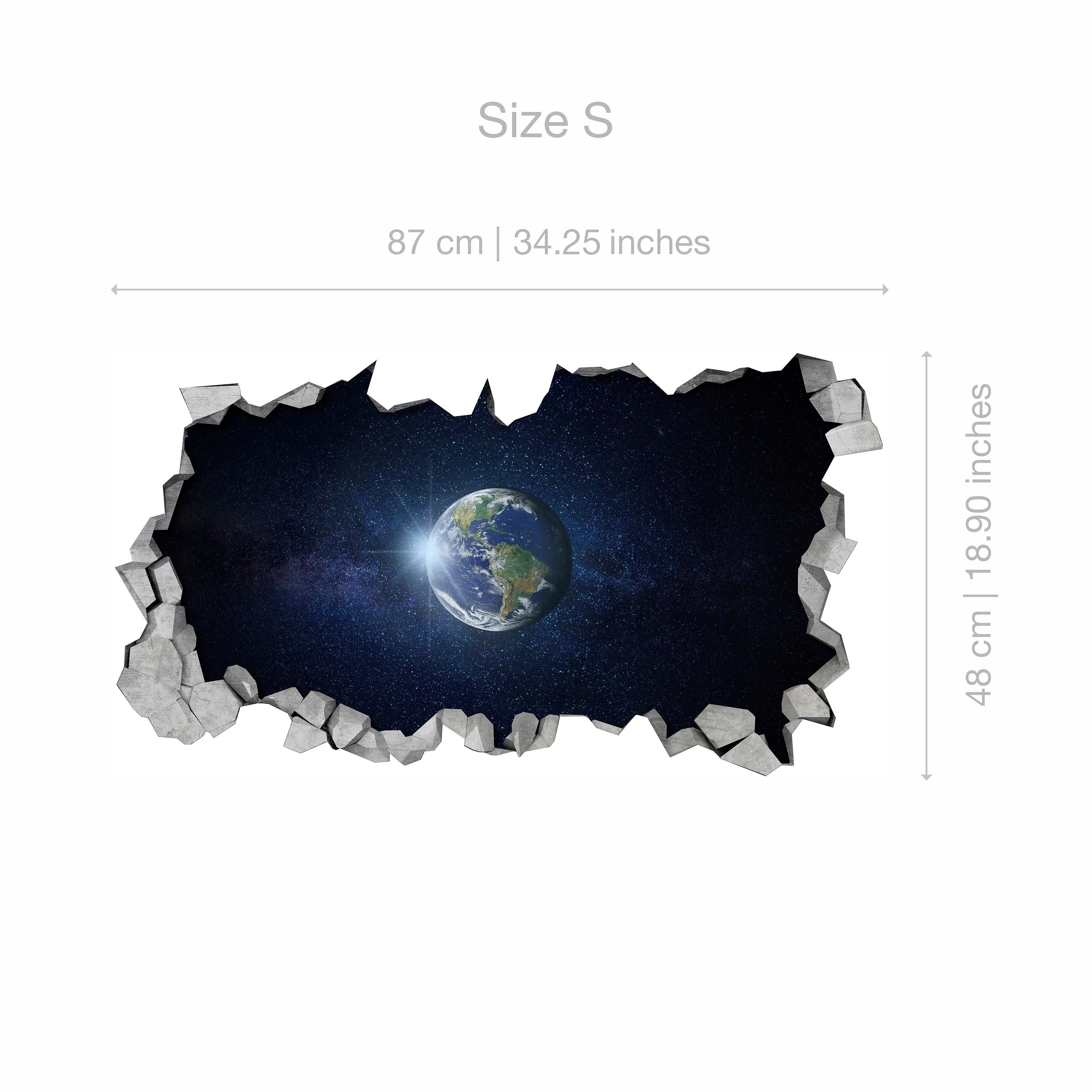 Planet Earth Wall Decal 3D - 3d Wallpaper - 3d wall decals - 3d printed - 3d wall art - Wall Sticker - Broken Wall Decal - SKU:PLANET3D-3